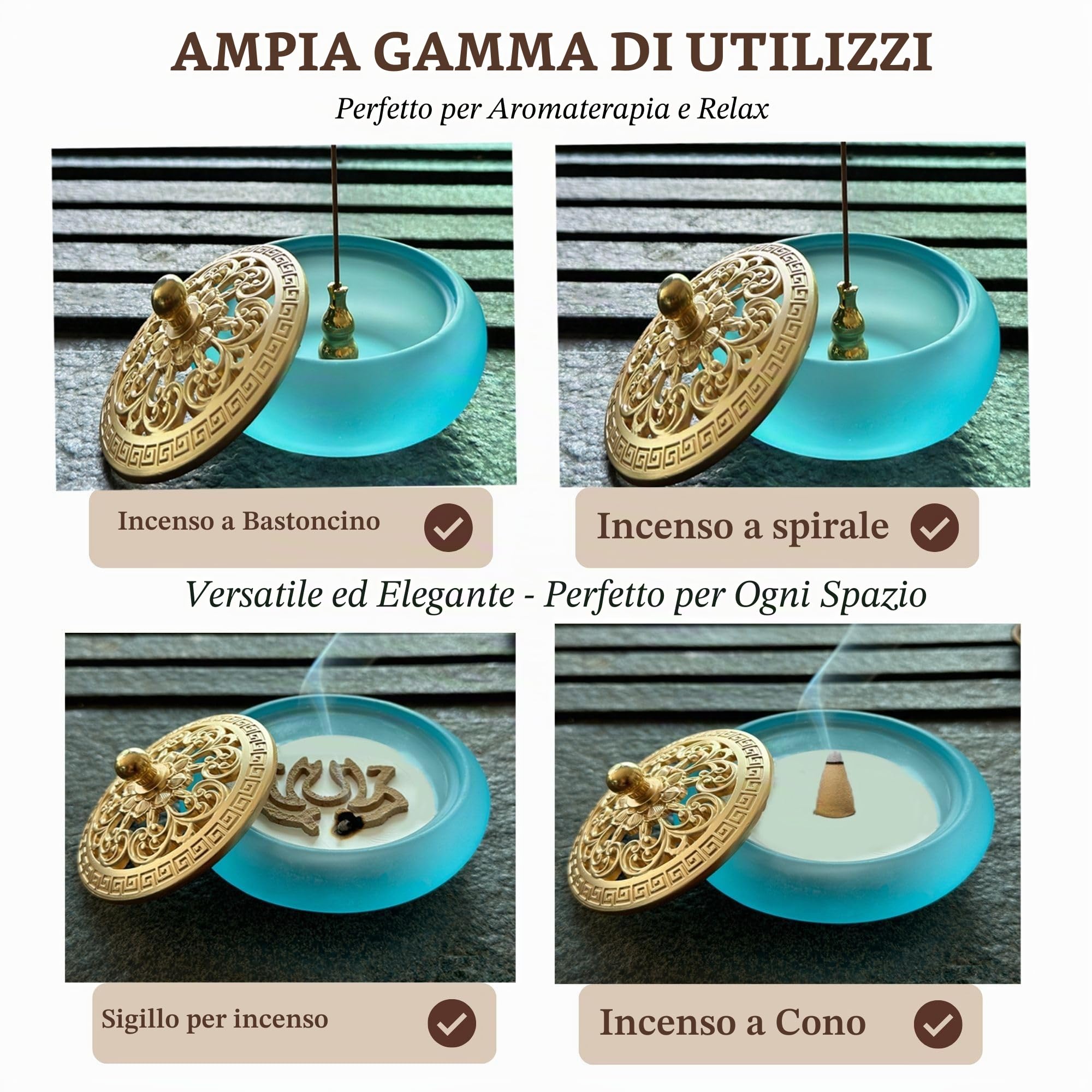 Set Bruciatore di Incenso in Polvere in Confezione Regalo – Set Completo Con Strumenti di Stampa per Yoga, Meditazione e Relax (Blu)