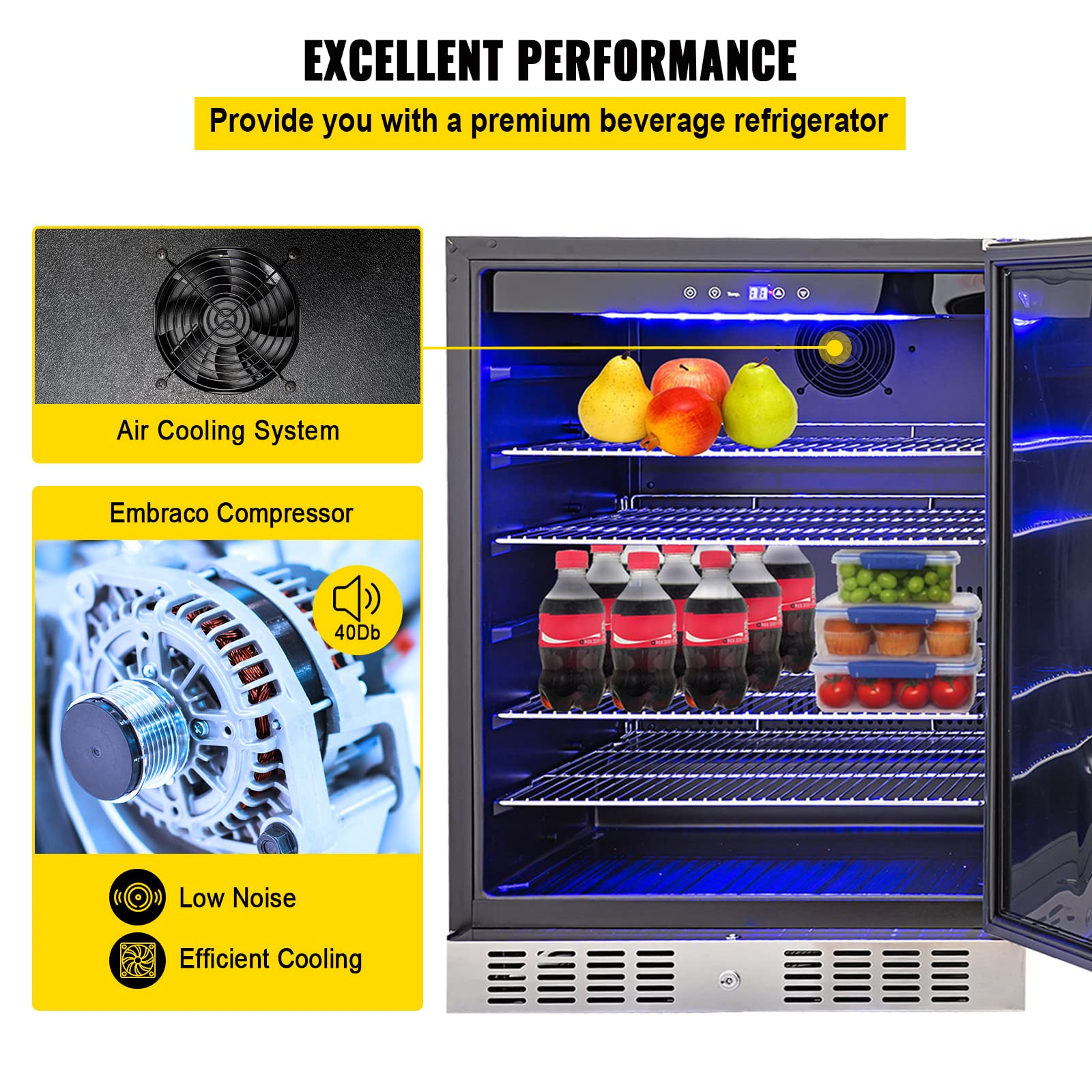 VEVOR 150L Outdoor Refrigerator, 24" Builtin Undercounter Refrigerator