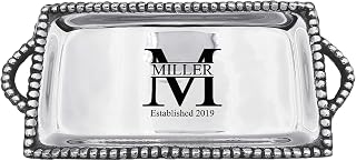 Sofiasfindings Personalized Pearled Pewter Serving Tray - Elegant 6.75x15 Luxury for Weddings, Gifts & Home Decor