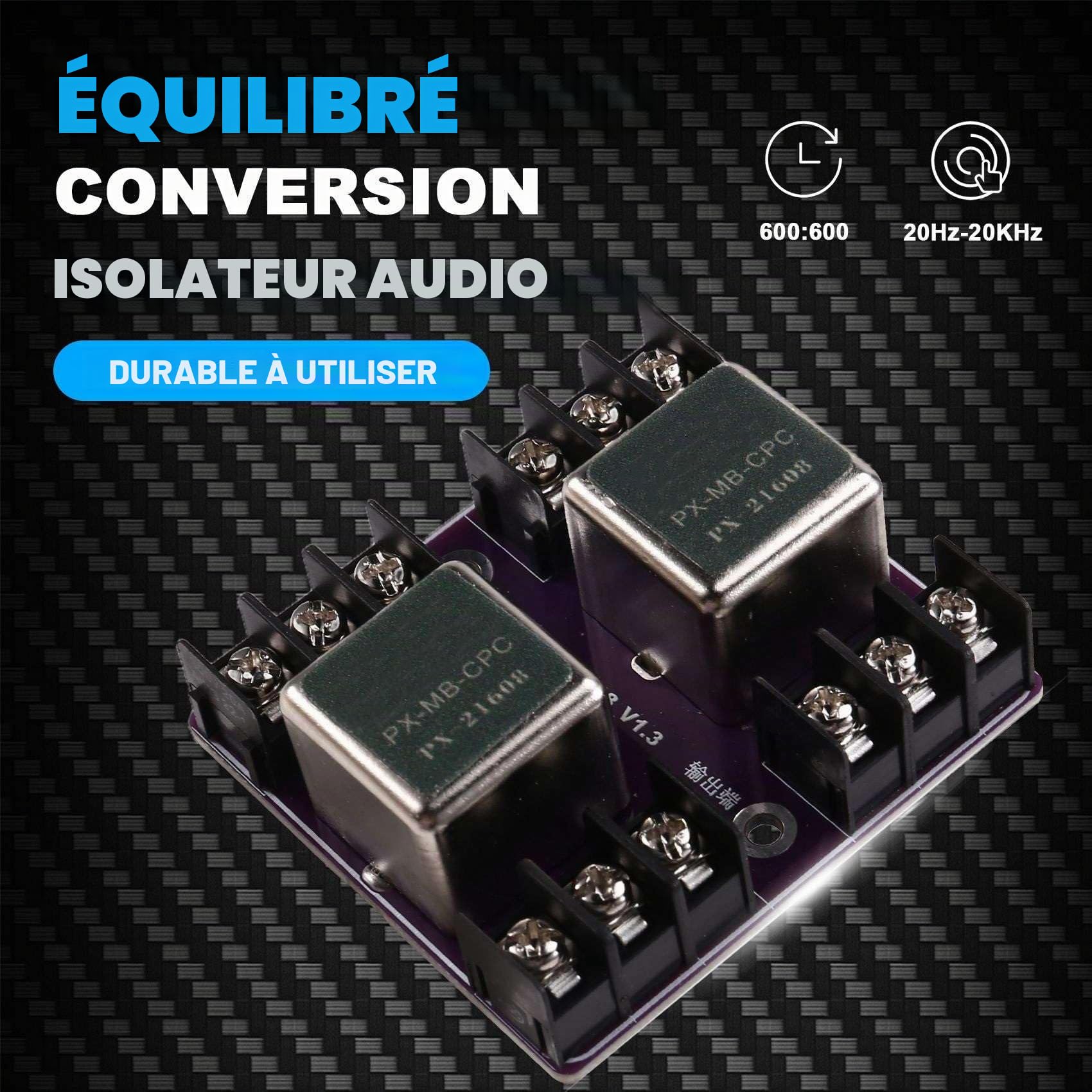 Transformateur D'Isolation Audio Haute Qualité -21608 pour Studio et Audio Domestique, 600:600 Ohms, 20 Hz-20 KHz