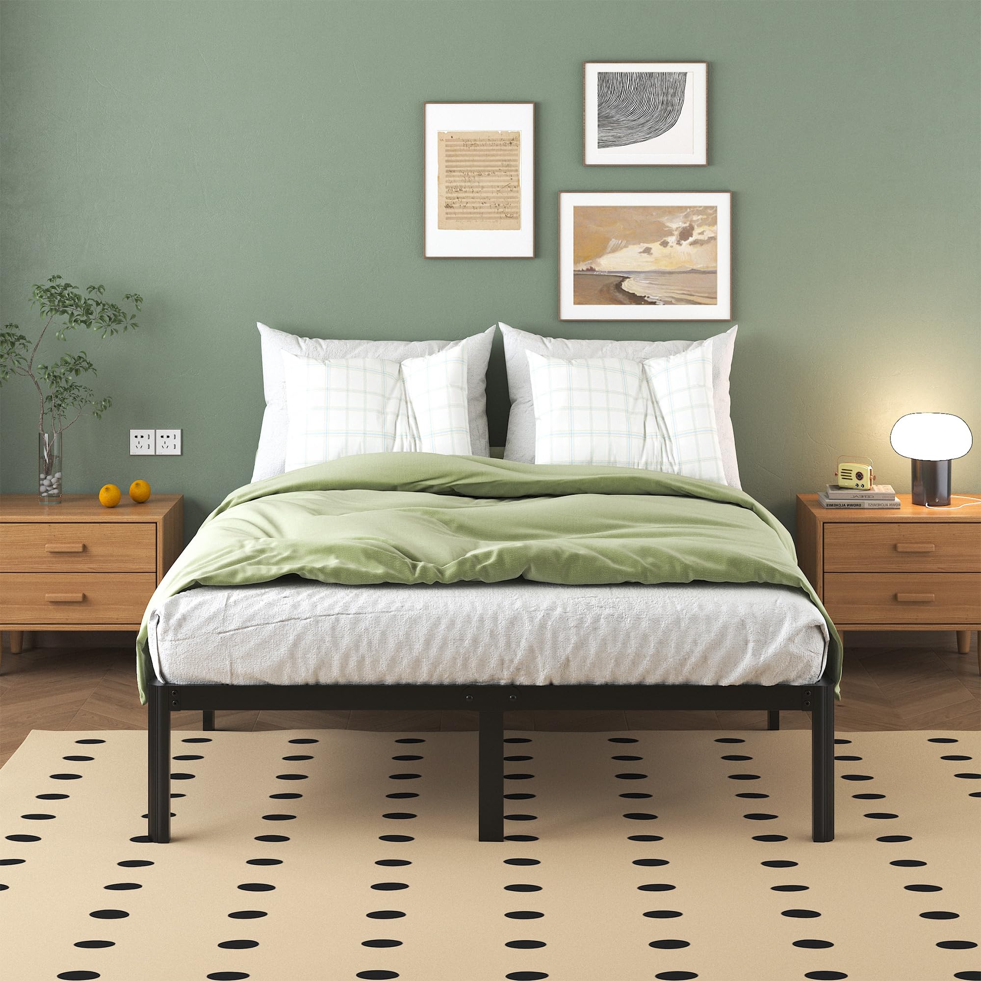 Lutown-Teen Struttura Letto Matrimoniale 180 x 200 cm, Con Gambe Rotonde- Altezza 36 cm, Rete Matrimoniale a Doghe in Metallo, Nero