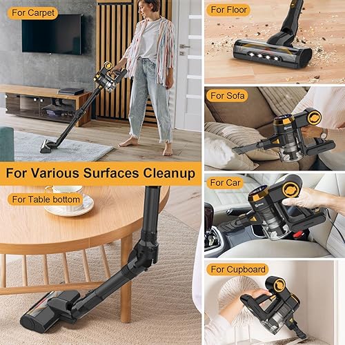 Miniatura 3 de Nicebay Cordless Vacuum Cleaner, 25kPa Suction Brushless Motor Cordless Stick Vacuum,Digital Touchscreen&Smart Induction Auto-Adjustment, 4 in 1