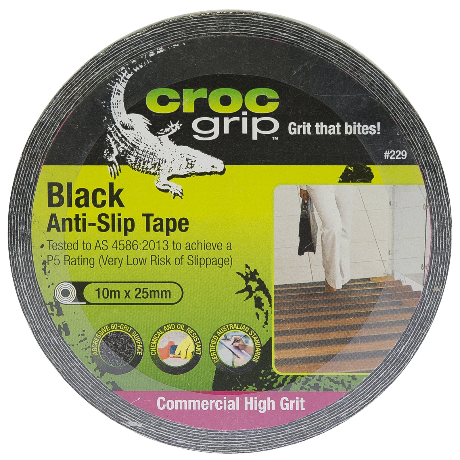 CROC grip Commercial High Grit Black Anti-Slip Tape -25mm x 10m