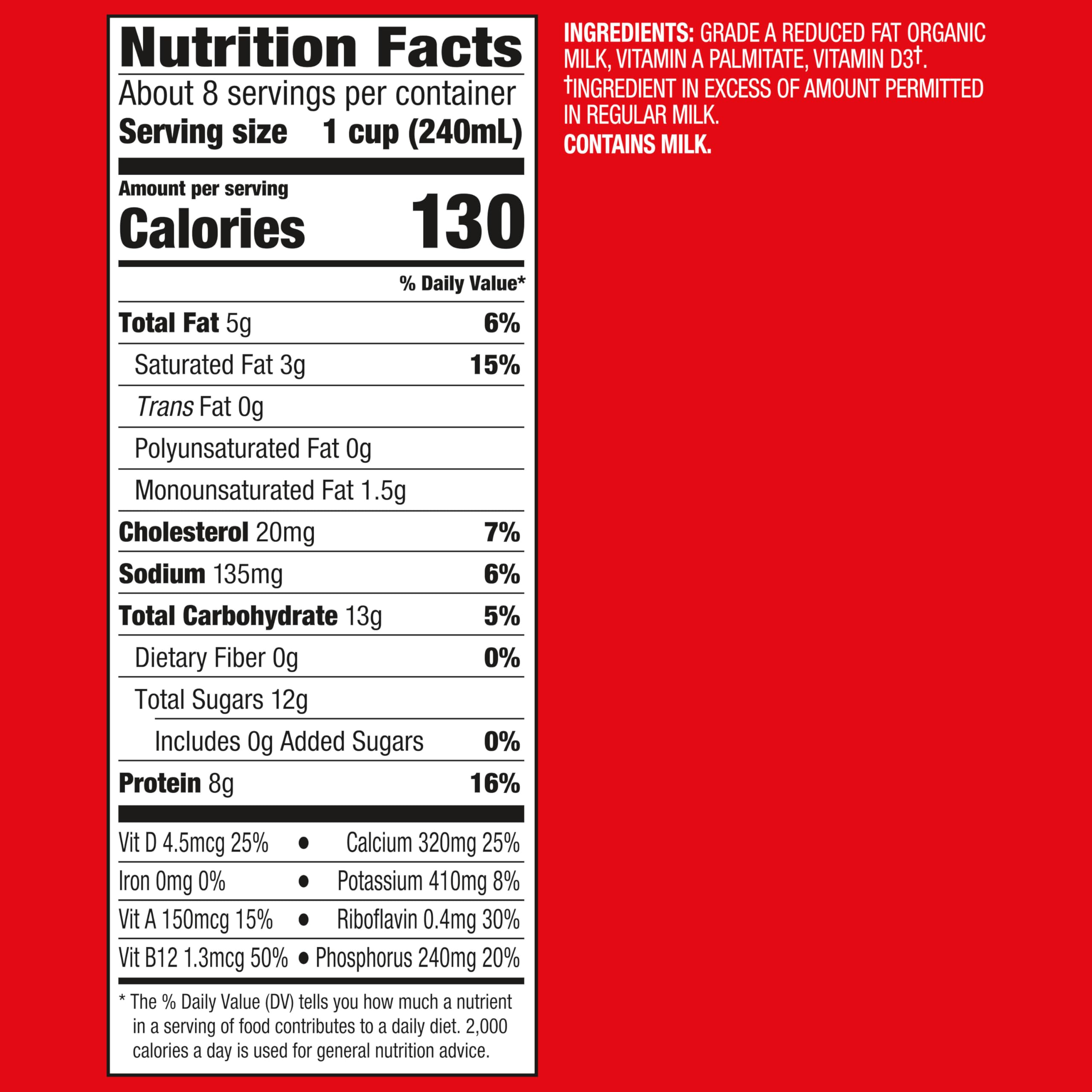 Horizon Organic High Vitamin D 2 Percent Milk, Creamy High Vitamin D Reduced Fat Milk, 64 fl oz Half Gallon Carton