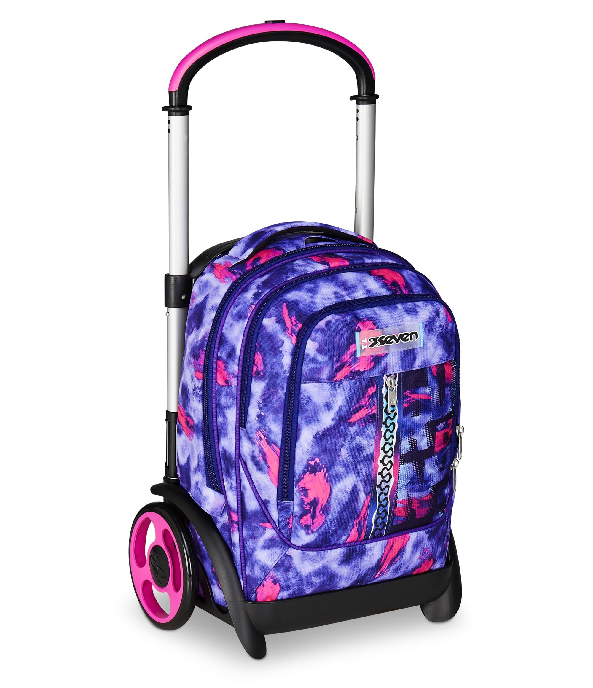 Seven Trolley Scuola Sganciabile Tyre, Viola, Zaino Con Carrello Sganciabile Da 40 L, Maxi Ruote e Crossover System, Maneggevole e Resistente, Scuola Elementare e Media, Zaino Bambina