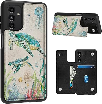 BVDIKMI Case for Samsung Galaxy A13 5G with Card Holder Slot, PU Leather Wallet Kickstand Case, Double Magnetic Clasp and TPU Durable Shockproof Cover, Blue Sea Turtle