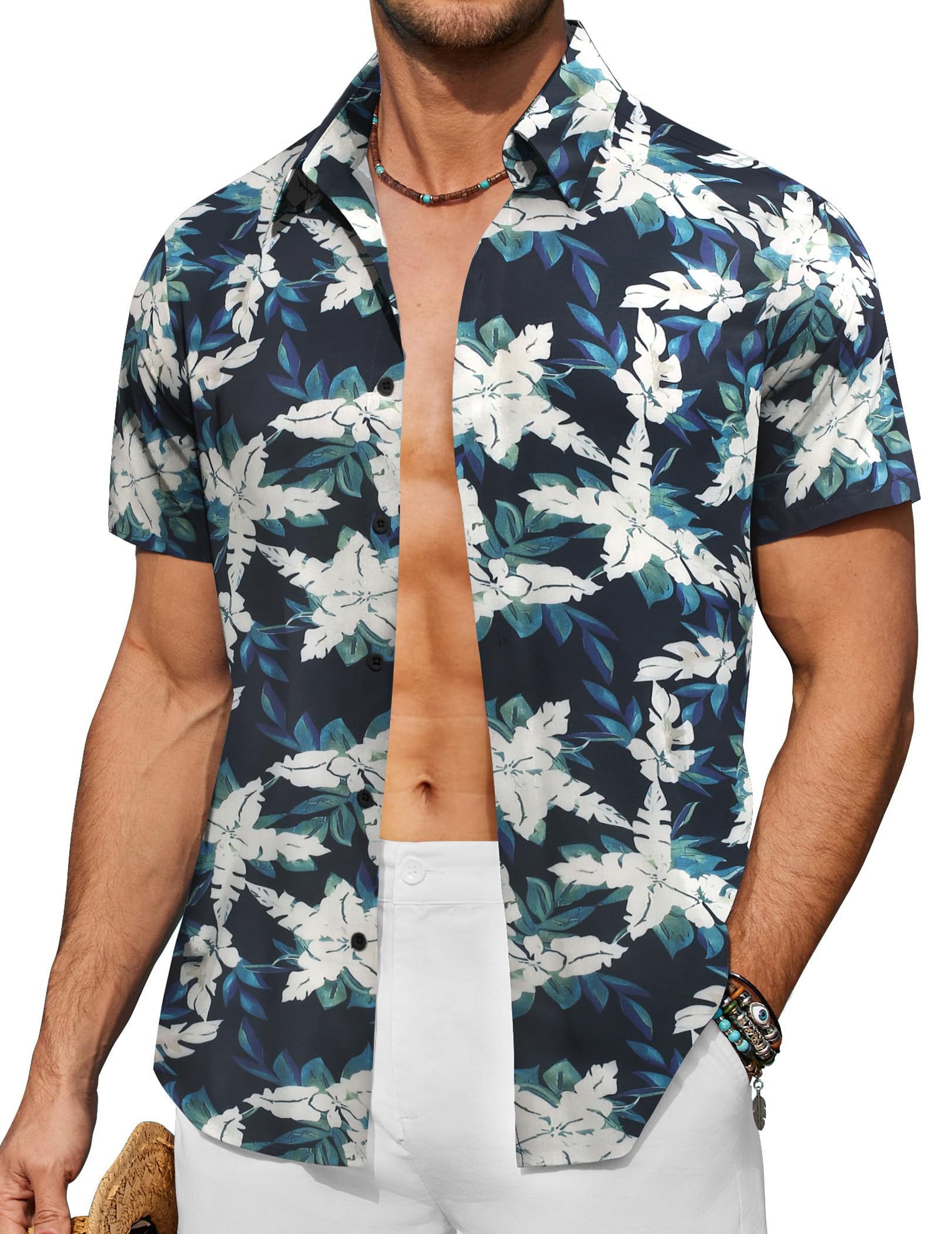 COOFANDY Camicia hawaiana da uomo floreale tropicale camicia manica corta casual abbottonatura spiaggia camicia