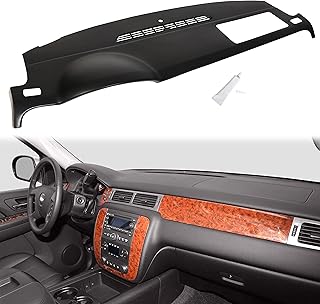 Kojem Dash Board Cover Cap Compatible with 2007-2014 Chevy Tahoe Suburban Silverado Avalanche GMC Yukon Sierra 1500 2500 HD 3500 HD Molded Dash Panel Overlay Without Dash Speaker Black Plastic