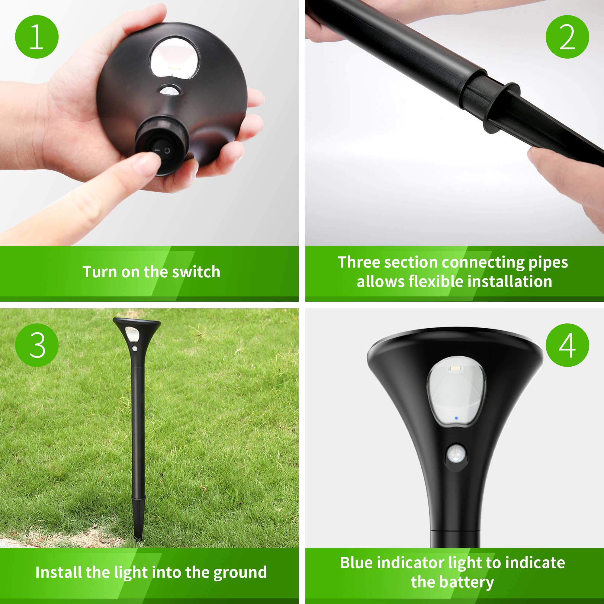 Solarlampe für Außen, Solarleuchten Garten LED mit Bewegungsmelder 2 Modi IP65 Wasserdicht Wegeleuchten Auto Ein/Aus für Garten, Terrasse, Pfad, Rasen