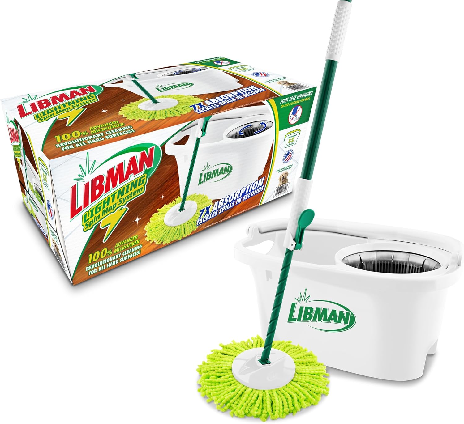 Libman Lightning Spin Mop System | Mop and Bucket with Wringer Set | Spin Mop | Mops for Floor Cleaning | Hardwood Floor Mop | 1 Total Mop Head Included