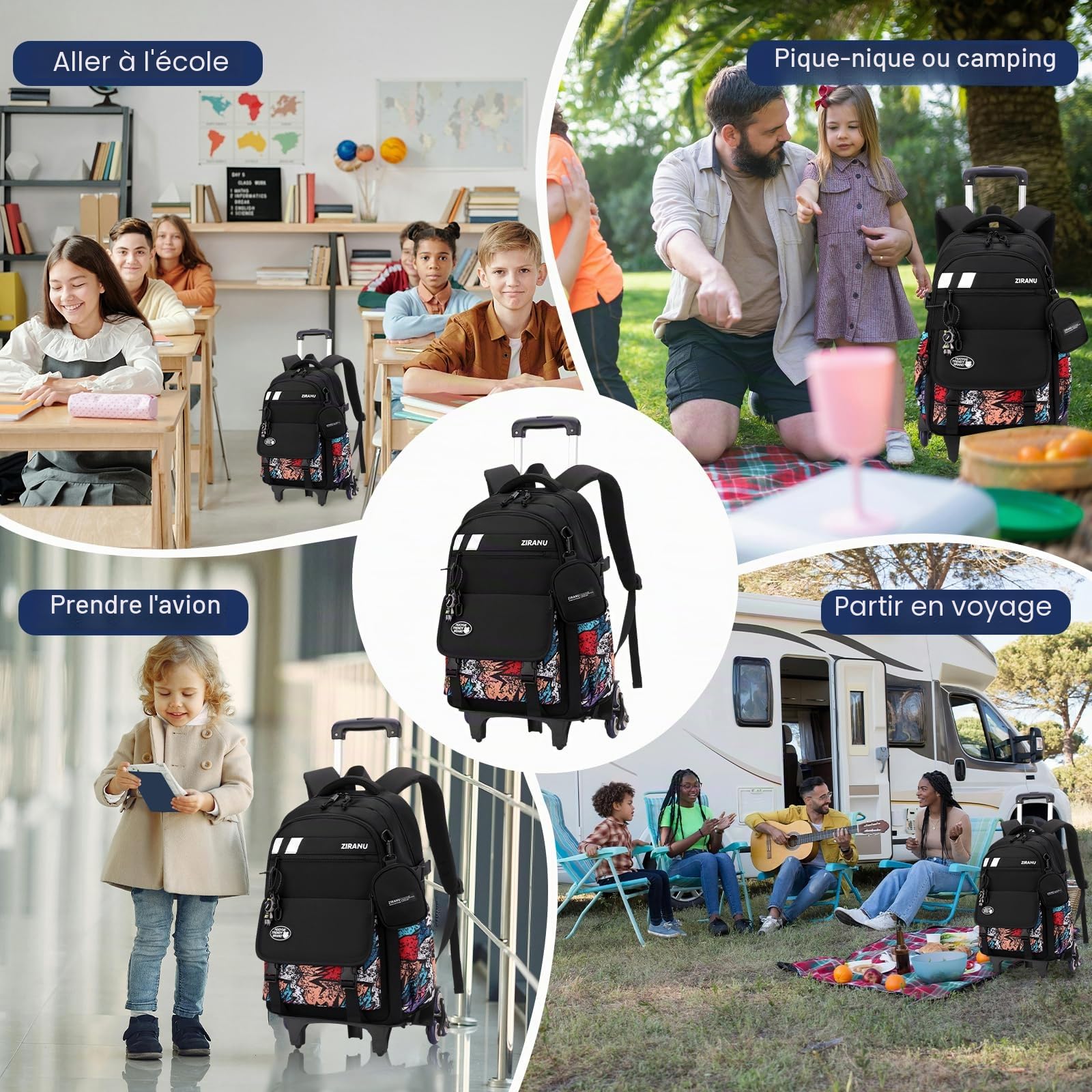 3pcs Sac à Dos a Roulette Primaire Cartable Scolaire Enfant Fille Sac Roulette Trolley Bagage Cabine Cartable a Roulette Fille Garcon Cartable Garcon Primaire