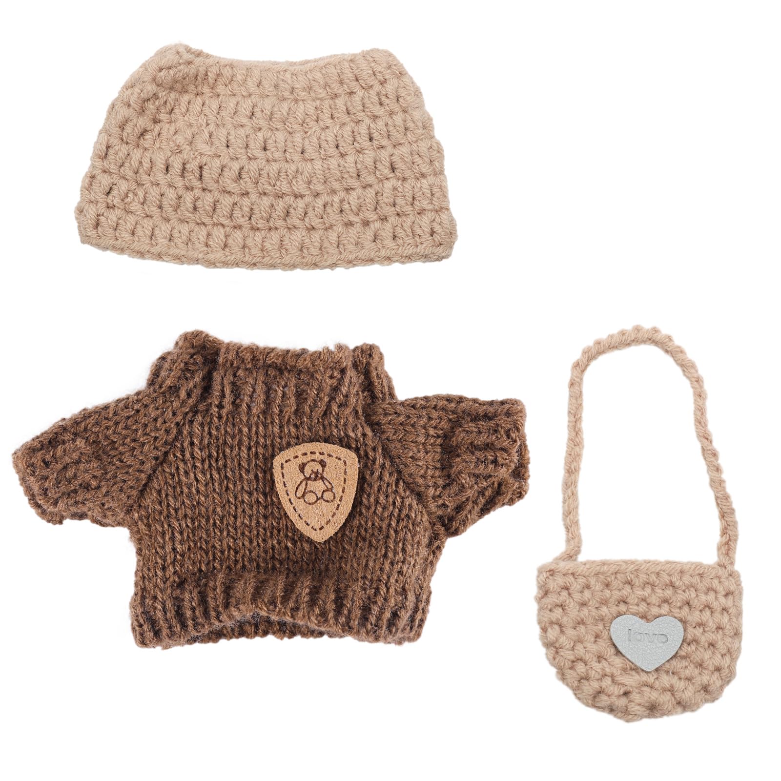 3pcs Clothes Outfit for 17cm Dolls, Brown and Khaki Doll Costume Accessories with Designer Clothes Hat Crossbody Bags for Decoration Supplies