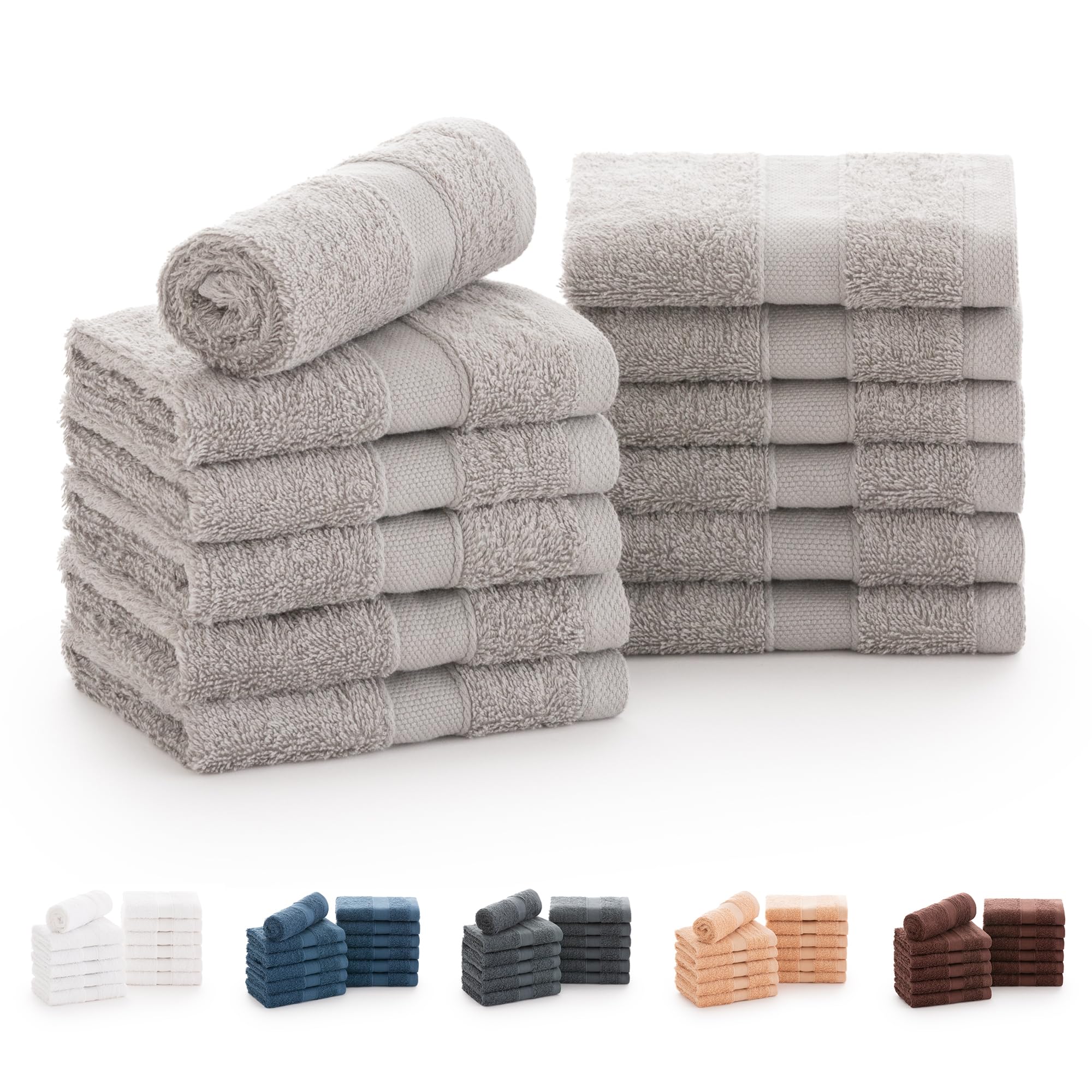 Todocama - Set di 12 asciugamani (30 x 30 cm) 100% cotone morbido e assorbente, 550 gsm premium, (grigio chiaro) - 1