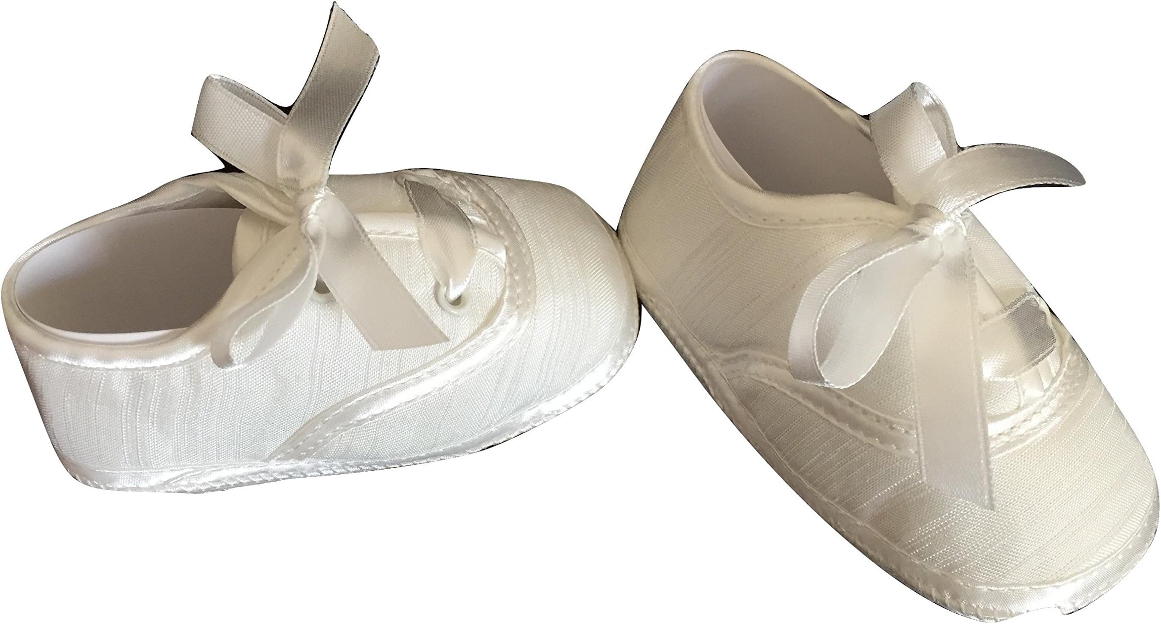 Baby Boy White Satin Christening Baptism Wedding Shoes Ribbon Laces (0-3 Months)