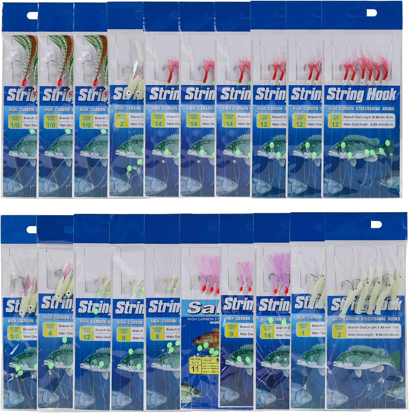 Fishing Bait Rigs Set,20 Packs Fishing Bait Rigs Luminous Bait Rig with Sharp Hooks,Soft Shrimp Lure Surf Fishing Rigs Saltwater