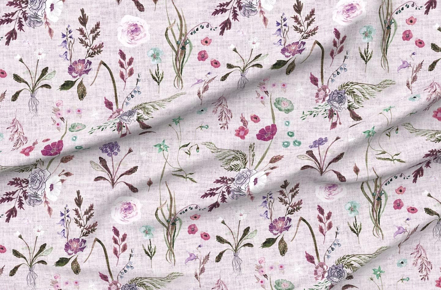 Spoonflower Fabric - Floral Botanical Feminine Lavender Garden Woven Look Flowers Nature Printed on Organic Cotton Sateen Fabric by The Yard - Sewing Quilting Apparel Home Decor