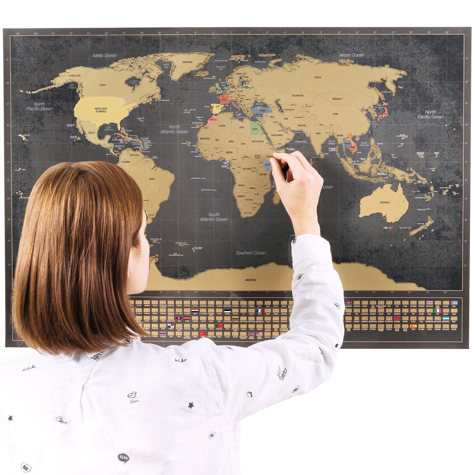 Scratchable World Map with Flags XXL + BONUS A4 Size Map of the UK! - Personalised Travel Tracker Poster - Remember and Share Your Adventures | Unique Design by ENNO VATTI (Black | 84 x 58 cm) Office Product