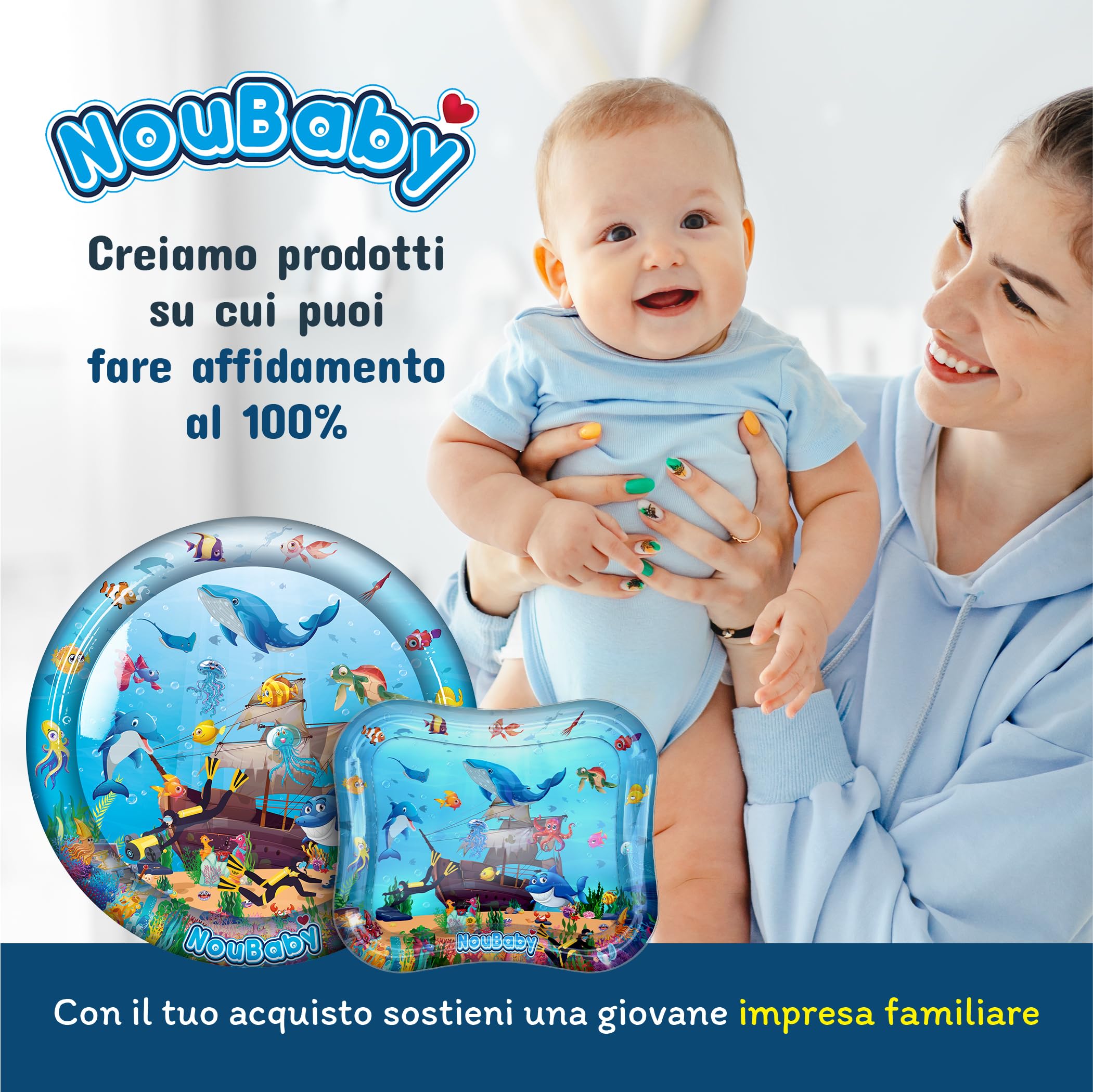 NouBaby® Tappetino Tummy Time Neonato e Cuscino Tummy Time Neonato ad Acqua. Giochi Sensoriali Neonati, Giochi Tummy Time Neonato per Sviluppo Motorio 0-3 0-6 Mesi. Regalo Nascita Bimbo Bimba