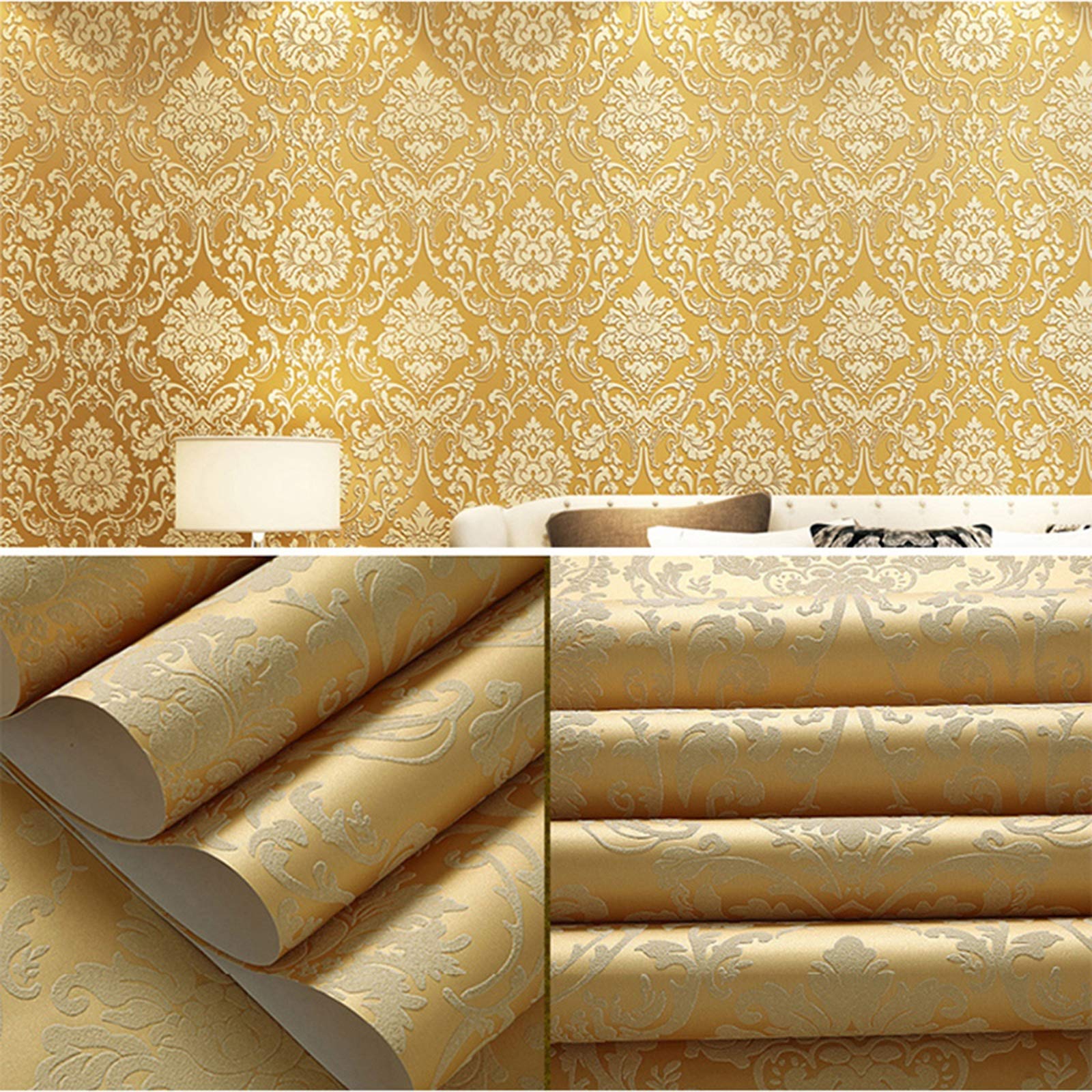 Carta da Parati Carta Da Parati Autoadesiva Non Tessuta 3D Retro Pattern Flocking Wallpaper Rotolo Per La Parete Ristrutturazione Del Soggiorno Camera Da Letto Sala Da Pranzo, 0.53x6m