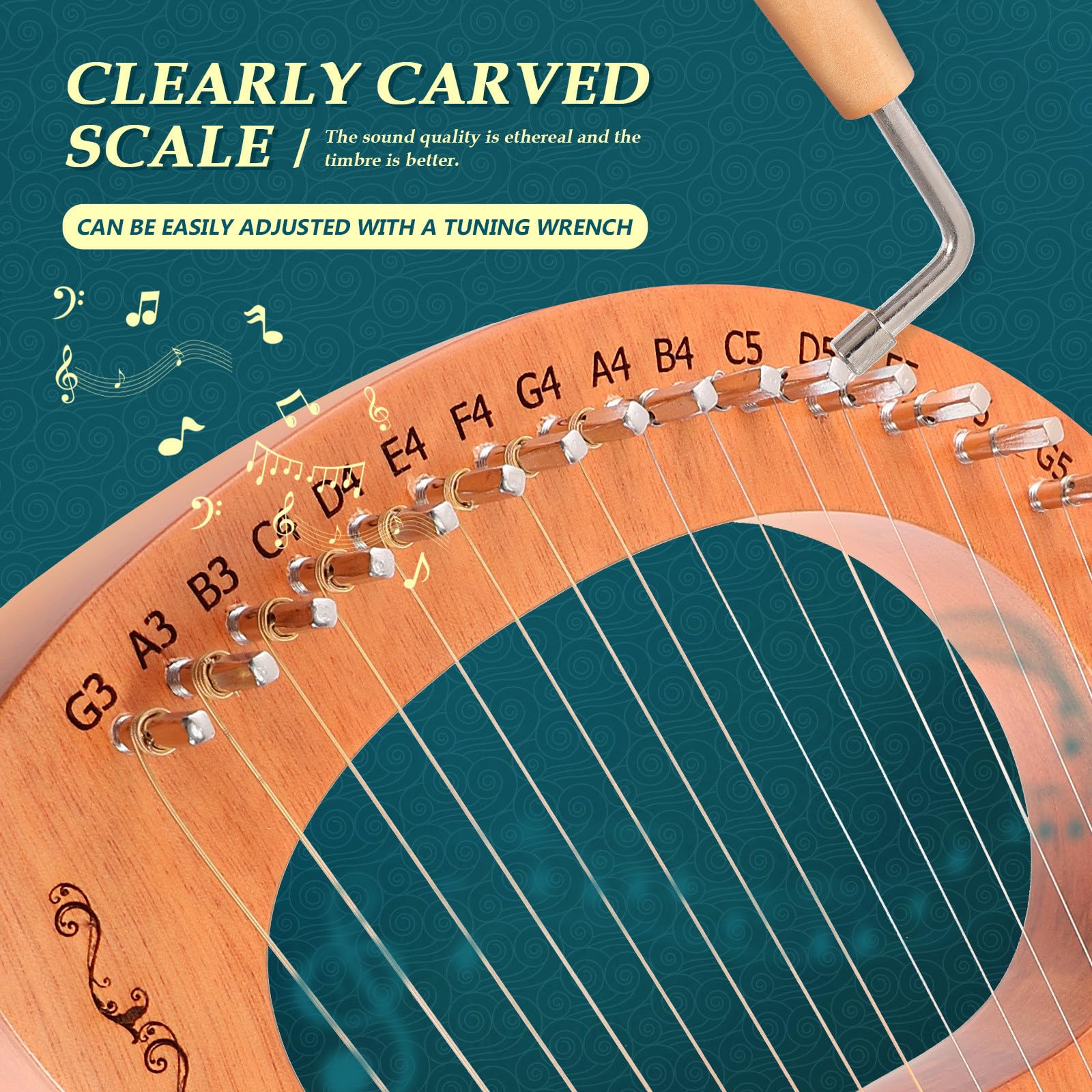 GANAZONO Strumento Musicale 16 Corde per Principianti e Superficie Liscia Arpa Lira in Legno Portatile Design Delicato e Performance