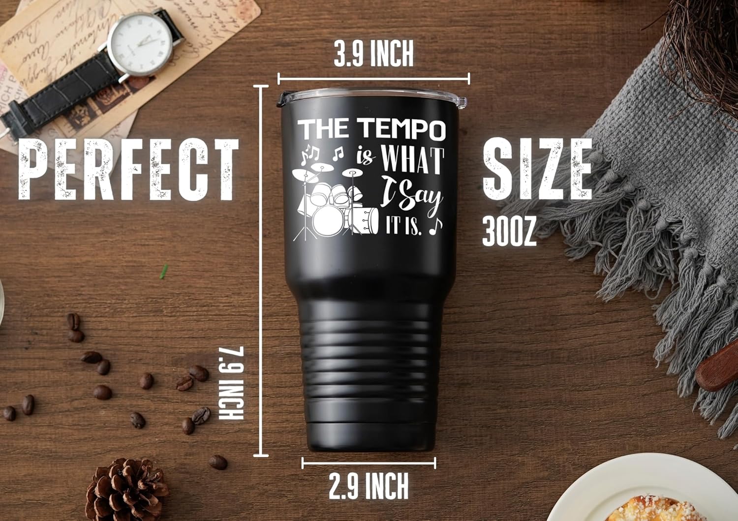 Onebttl Drummer Gifts For Men, Him - 30oz Stainless Steel Insulated Tumbler with Lid, Music Lover & Musician Gifts - Image 5