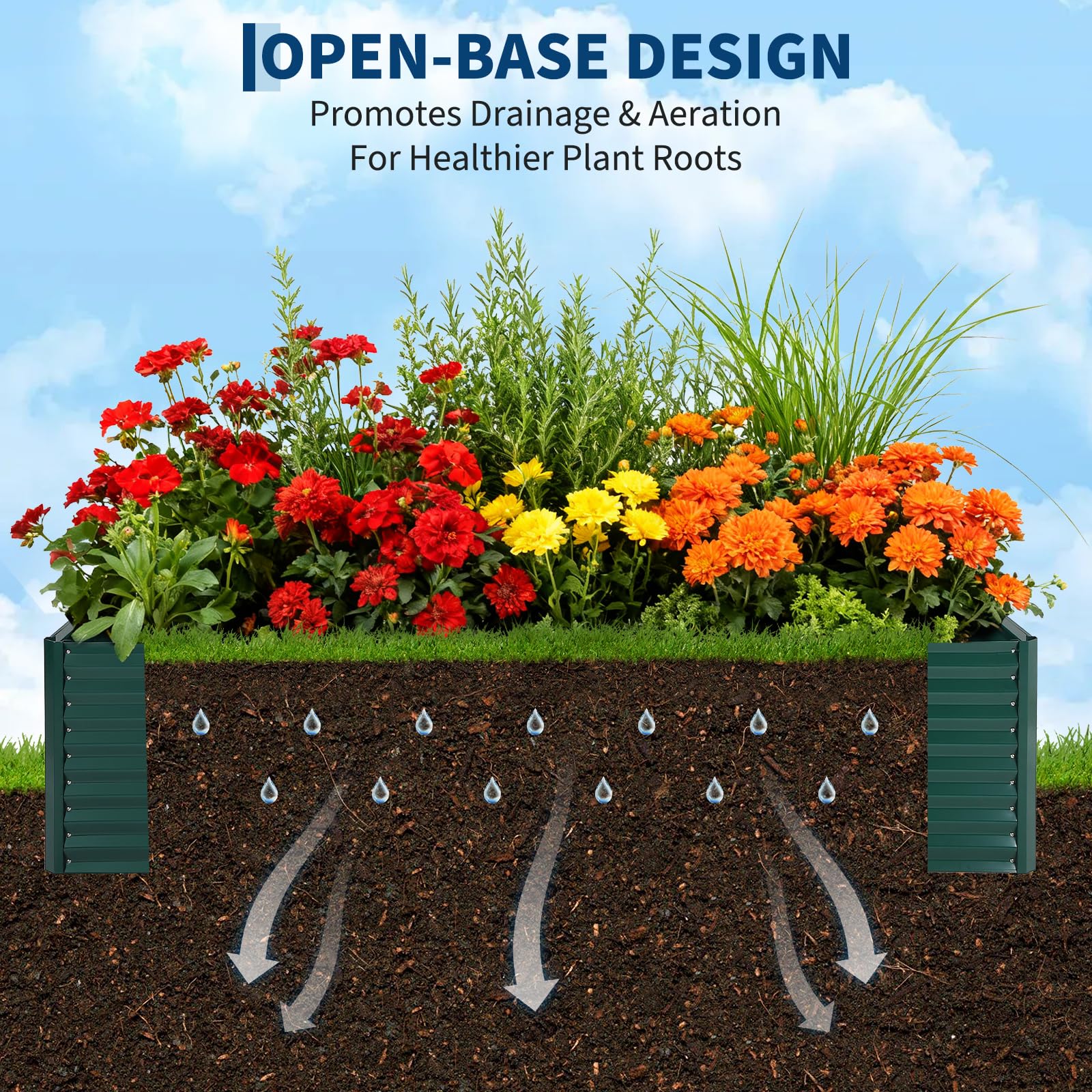 GarveeTech Hochbeet Metall mit Vogelschutznetz, Robuster Pflanzkasten Blumenkasten Kit Wetterfester Pflanzkasten aus Verzinktem Stahl, Vielseitig für Gemüse, Blumen & Kräuter, Einfache Montage