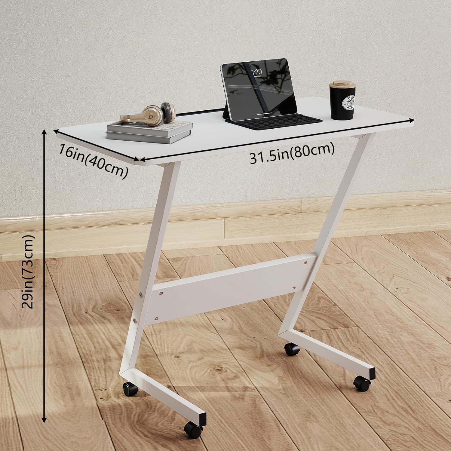 overbed bedside table with wheels,small desk portable rolling,overbed table home use,portable computer desk,movable desk(white)