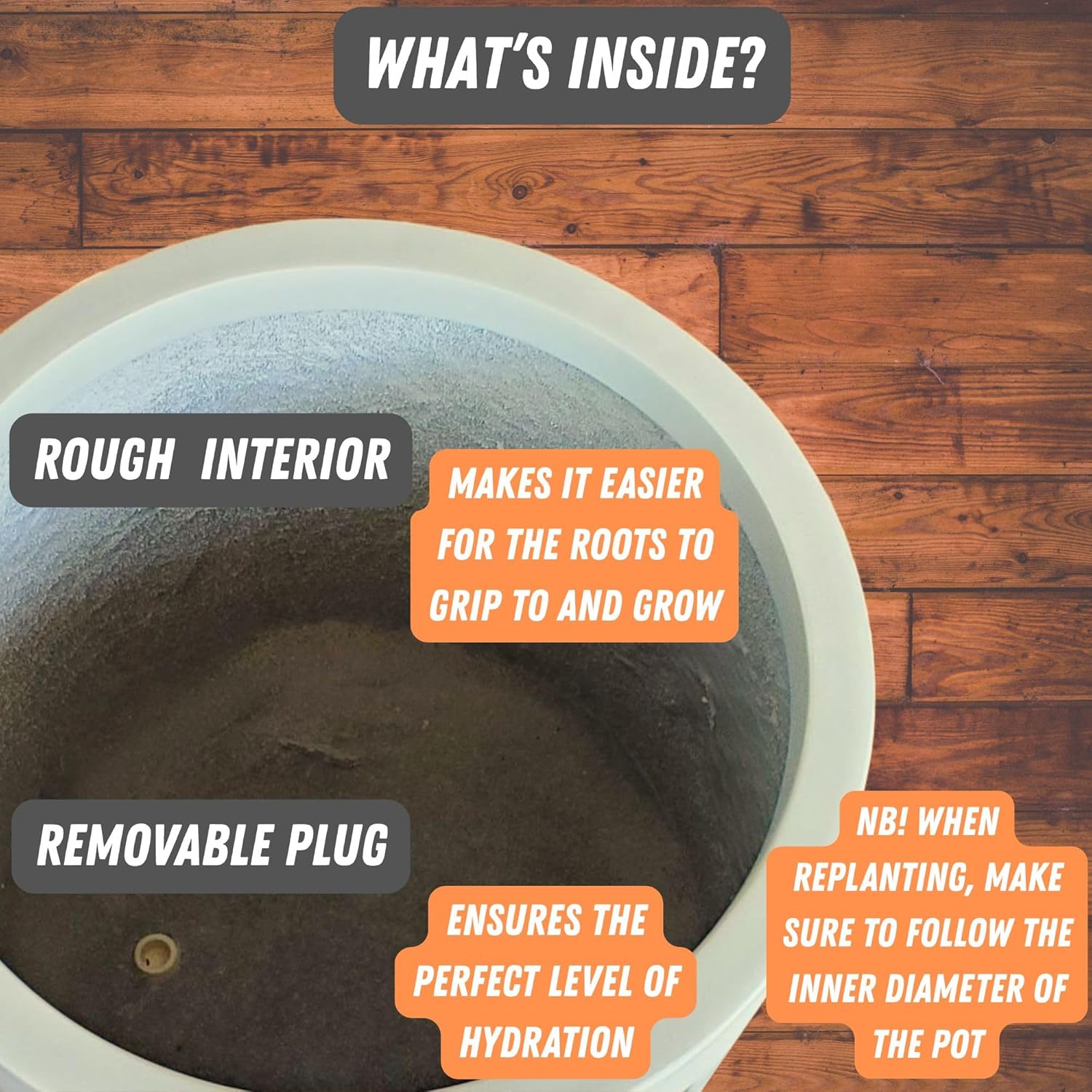 Fox & Fern 15" Large Planter Fits Plant Stand - Drainage Plug - Indoor Outdoor - Matte White