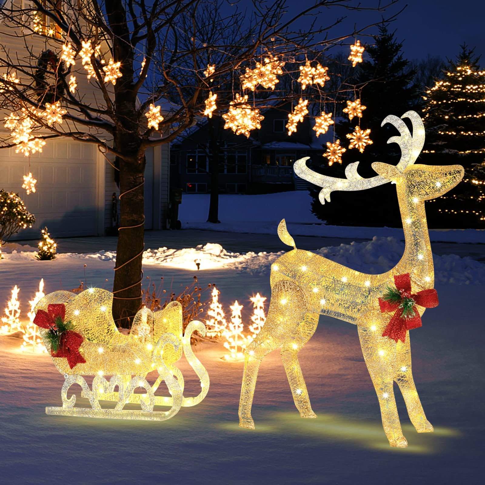 JOIEDOMI Lot de 3 décorations de Noël 2D élégantes en forme de renne