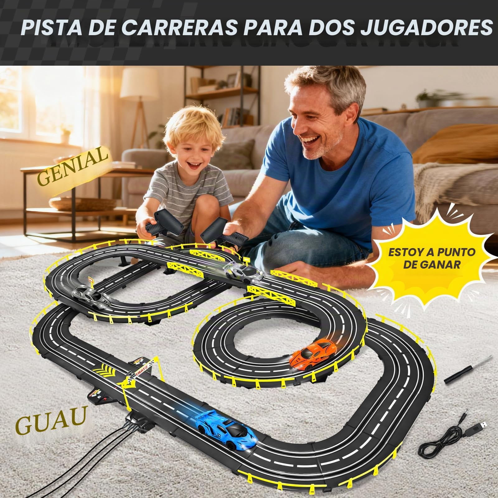 FORMIZON Pista de Coches para Niños 6 7 8 9 10 11 12 Años, Set de Circuito de Coches de Slot Incluye 2 Mandos a Distancia y 4 Coches de Carreras, Juguetes Regalo para Niños de 6 años (B)
