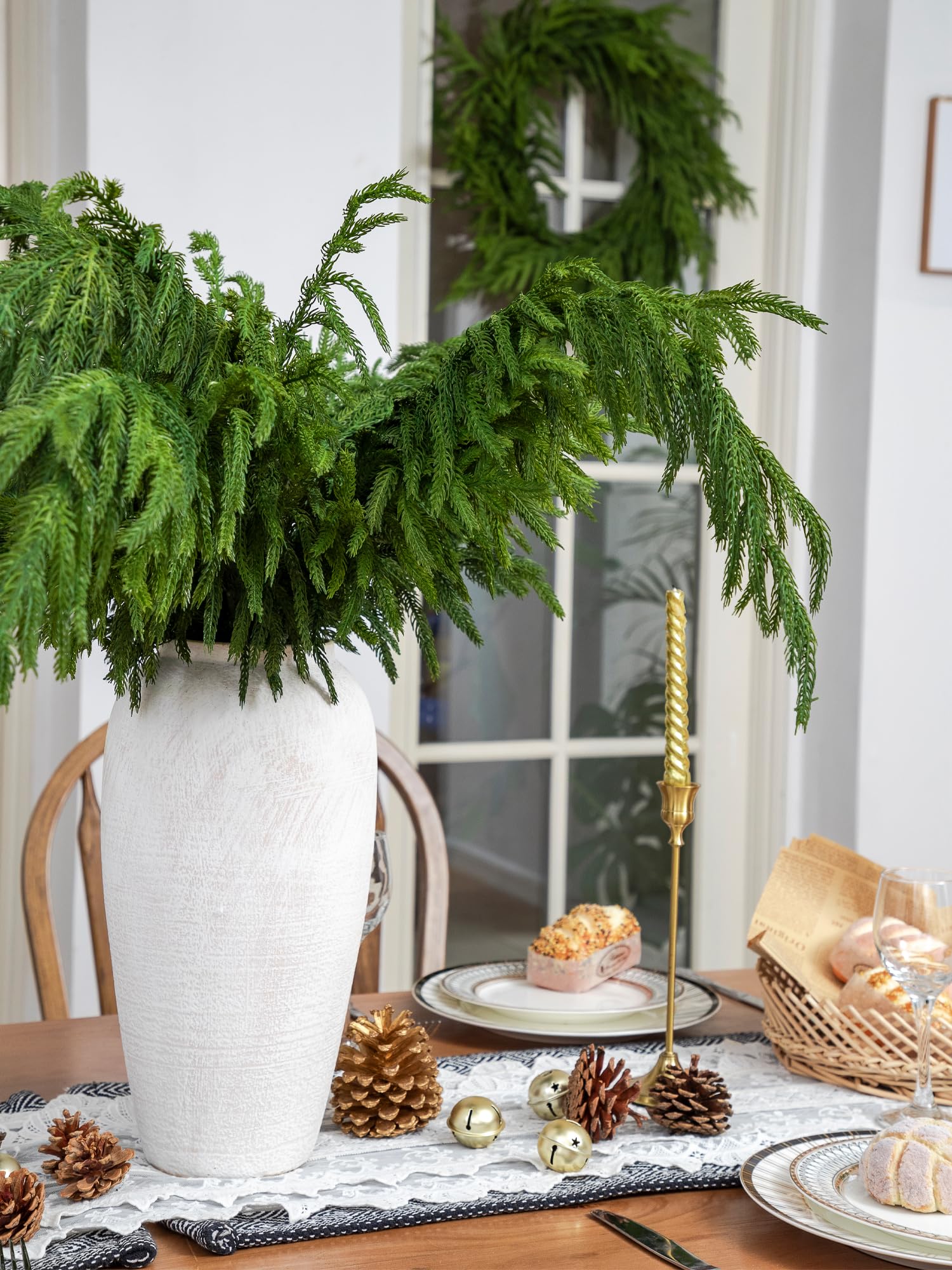 Norfolk Tannenstiele, fühlt sich echt an, 99,1 cm, Weihnachtsgrüne, Tannenzweige für DIY-Girlande, Kranz, Haus, Garten, Innen- und Außenbereich, Weihnachtsdekoration, 6 Stück