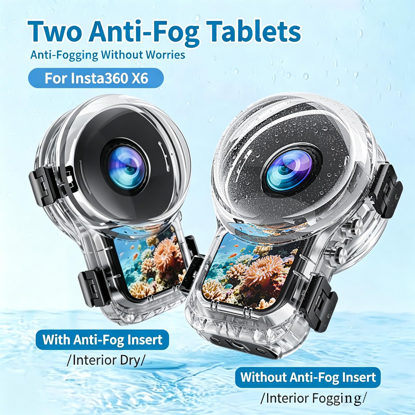 Invisible Custodia Subacquea per Insta360 X6, 60M Custodia Impermeabile Case Subacquea Custodia Protettiva Protezione Accessori per Insta360 X6, Pieghevole Due-ganci, 1/4" Vite Interfaccia