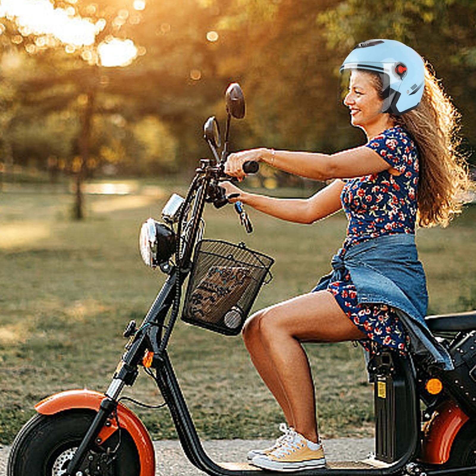 Casco da Moto per Adulti, Casco da Moto Aperto Con Doppia Visiera, Casco Da Scooter Uomo Donne Adulto Unisex, Casco Semiaperto 3/4 Con Occhiali, Cappucci di Protezione di Sicurezza per Adulti