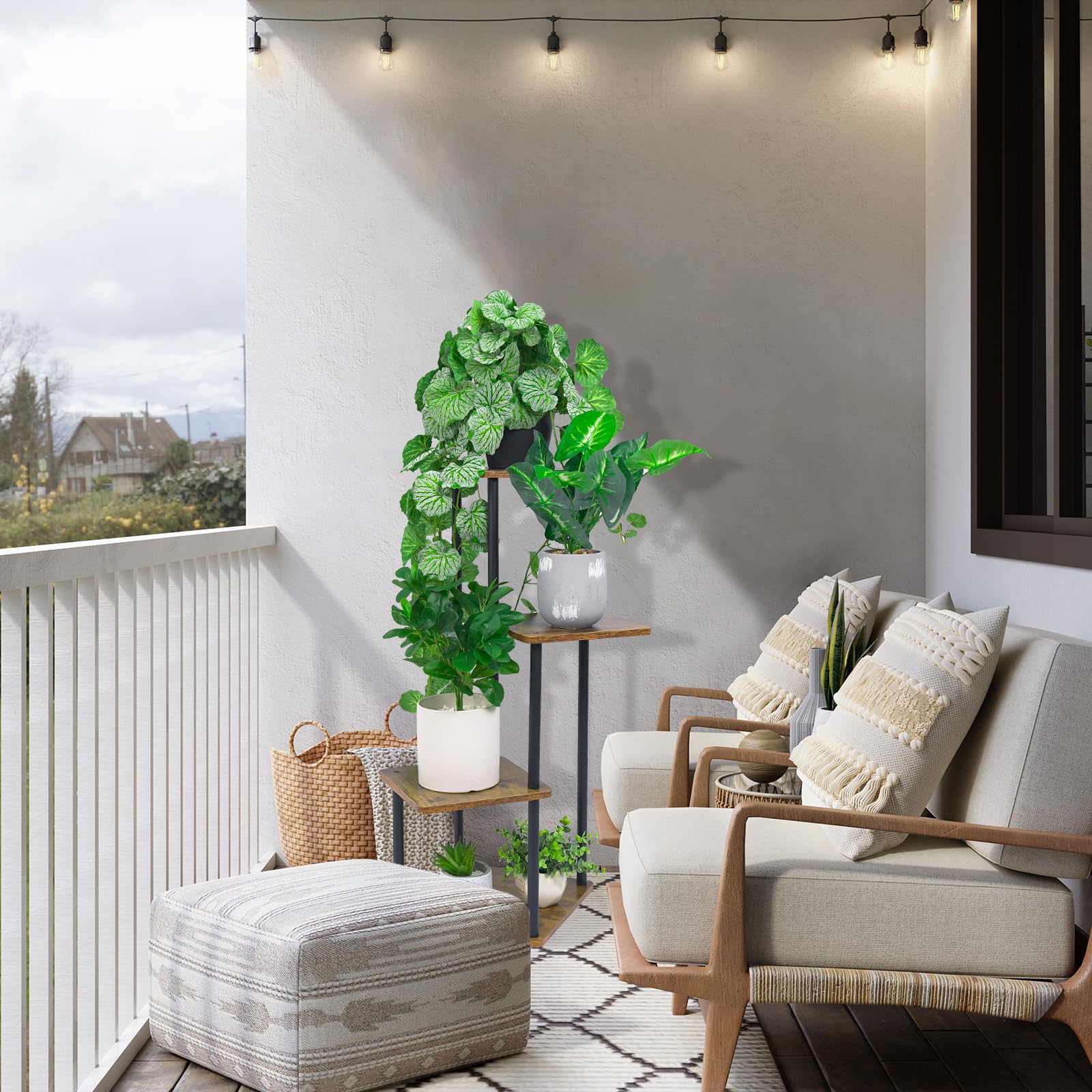 4-Tier Hölzern Blumenregal Pflanzenregal, Mehrstöckig Blumenständer Pflanzenständer Blumenbank Blumentreppe Pflanzentreppe Standregal für Innen Garten Balkon Deko(Schwarz)