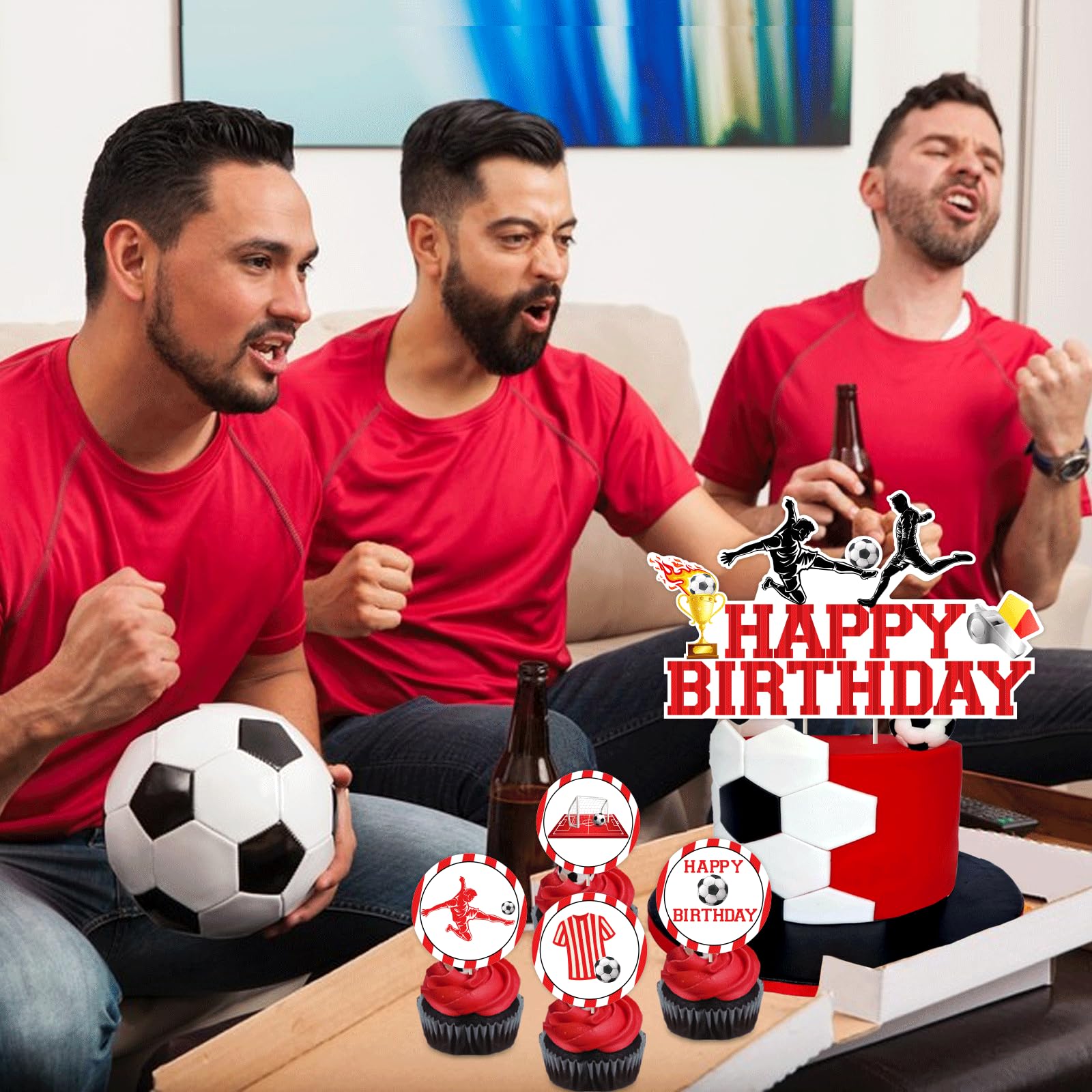 OSDUE Topper per torta a tema calcio per ragazzi, 31 pezzi, decorazioni per torta di compleanno a tema calcio, personalizzabili, per bambini, accessori per feste