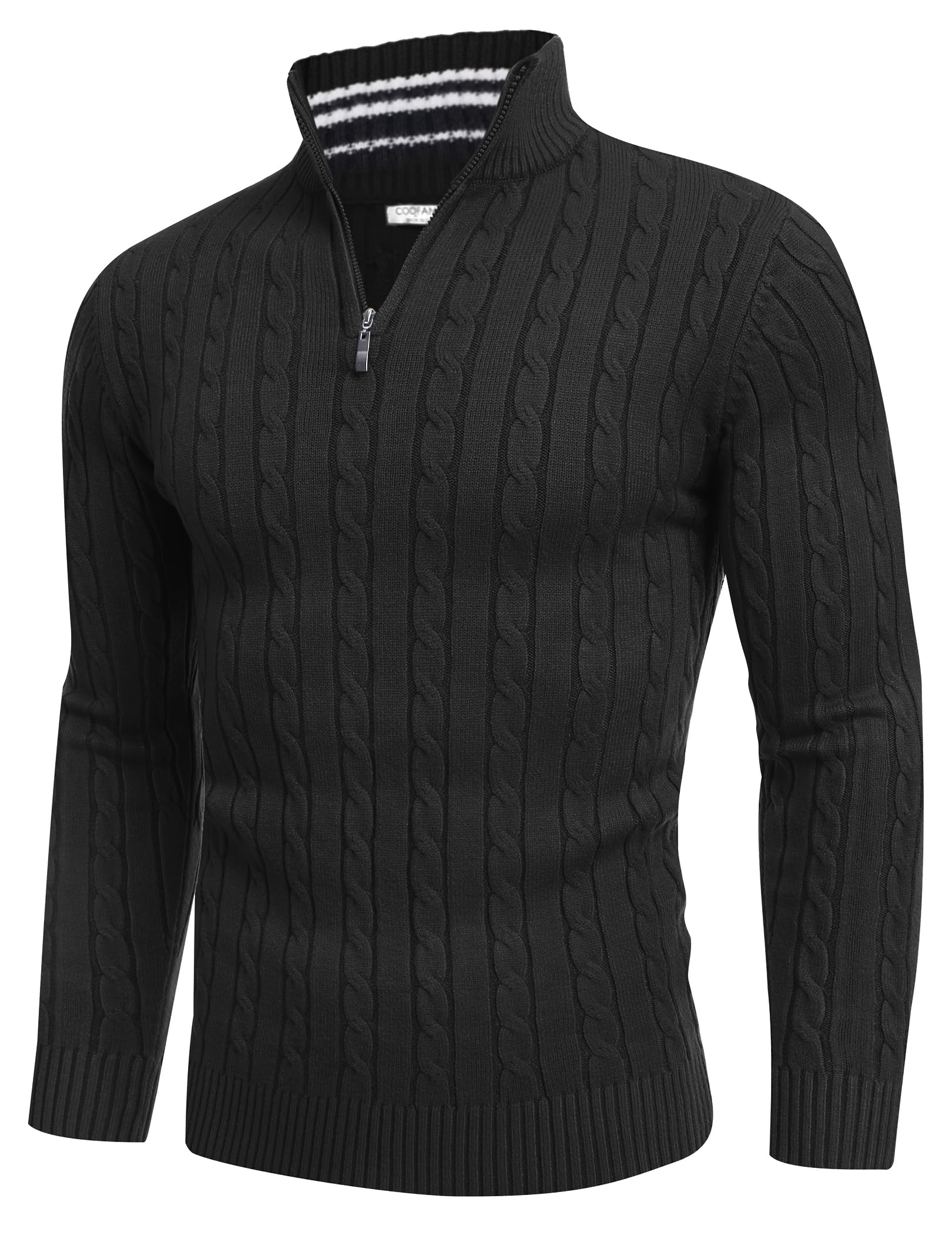Men's Quarter Zip Sweater Slim Fit Casual Knitted Turtleneck Pullover Mock Neck Polo Sweater