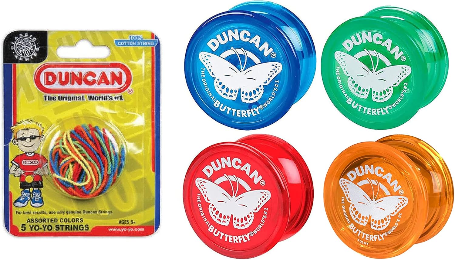 Duncan Butterfly lot Four New YoYos Cuerdas GRATUITAS (Los colores