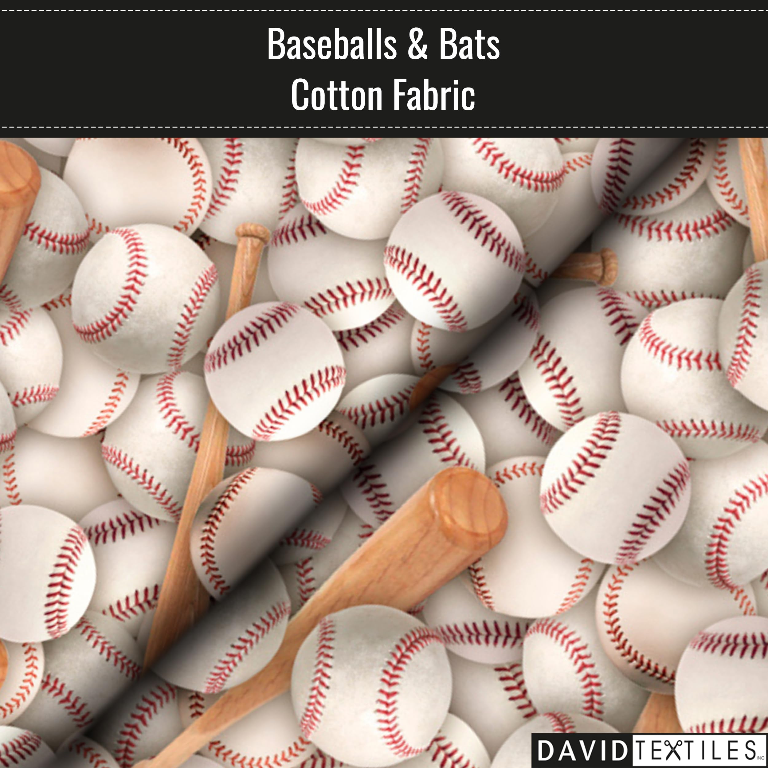 Baseballs and Bats Print 100% Cotton Fabric Material by The Yard for Sewing, by David Textiles, 44 Inches Wide