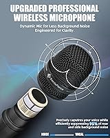 Vista 3 de Micrófonos inalámbricos, micrófono de karaoke profesional, sistema UHF de doble micrófono con rango de 260 pies, micrófono portátil de metal