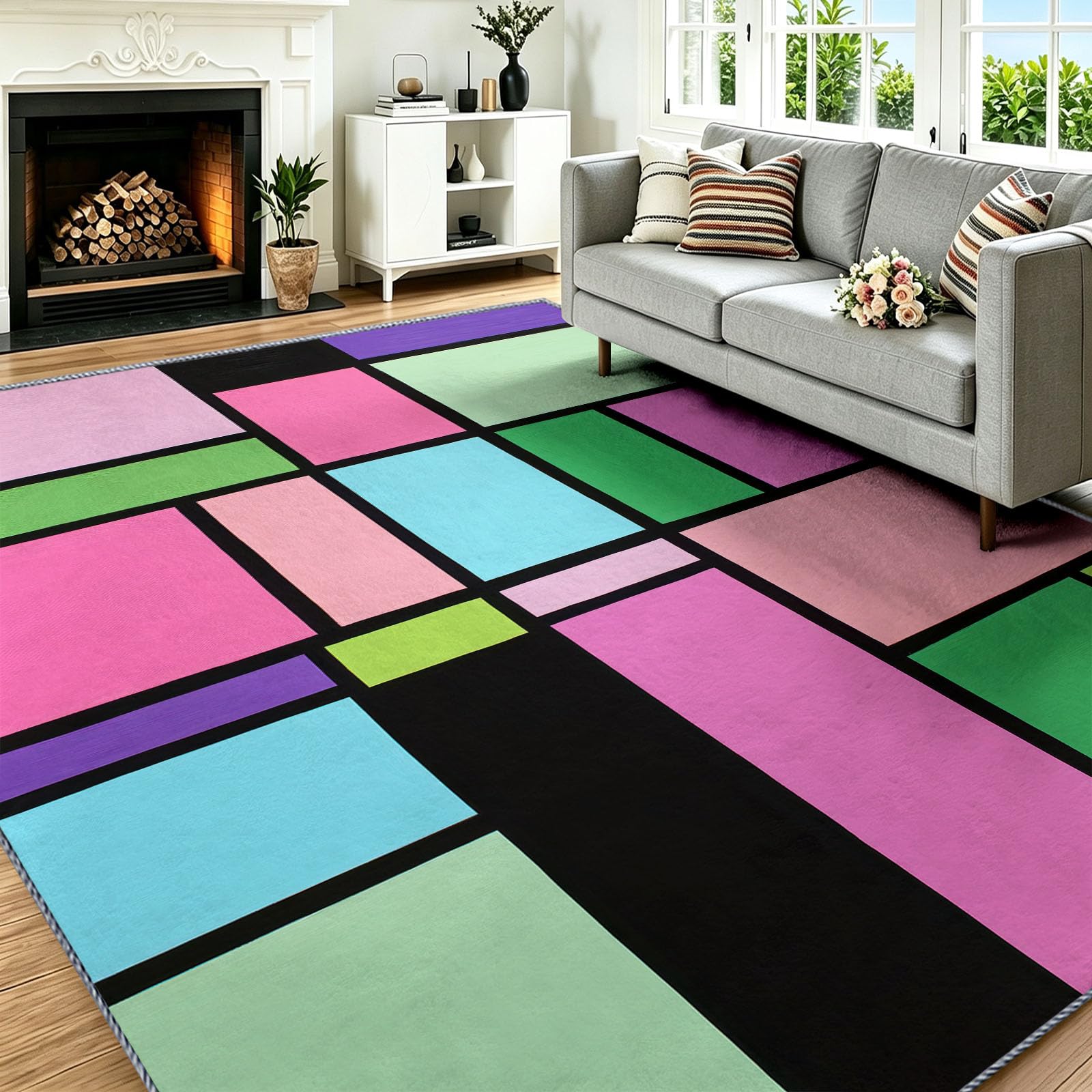 Alfombra de pelo Ras Salón Moderna Chic Suave Moqueta Dormitorio 120 x 180