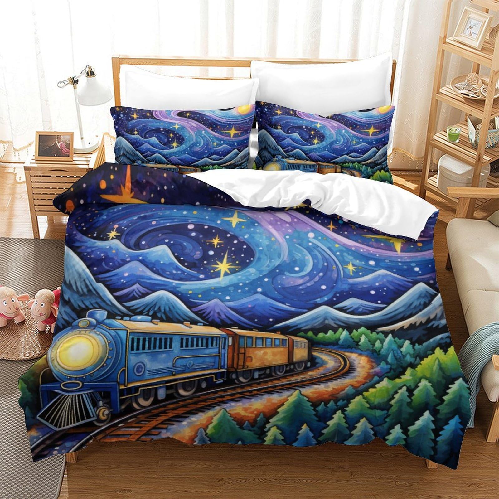 Train parure de lit 3 pièces avec housse de couette king en microfibre douce 220x240cm