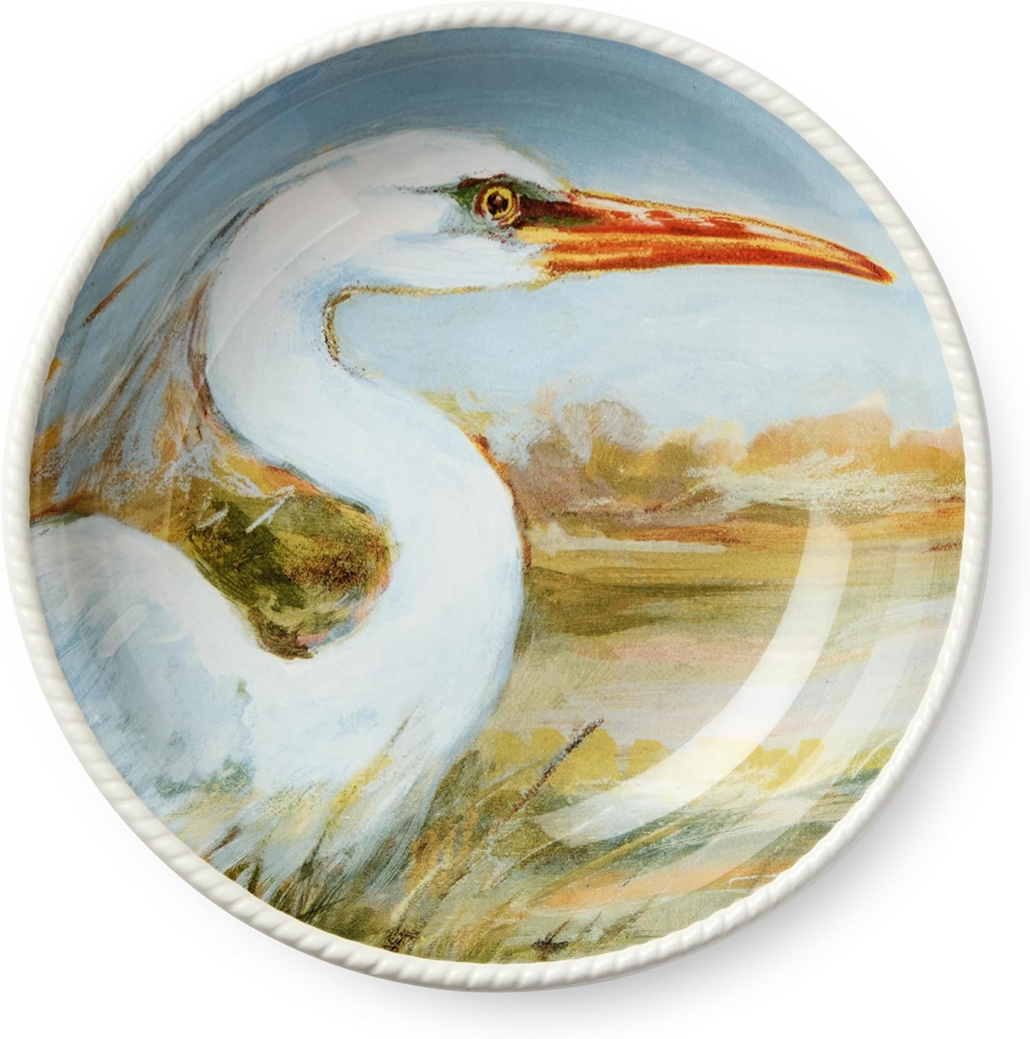 Coastal Birds 9-Inch SOUP/CEREAL BOWLS SETof 4, Ceramic Assorted artist-designed Wetland Birds, Blue Sky Marsh Scenes, Dishwasher Safe Coastal Pasta Cereal Bowls