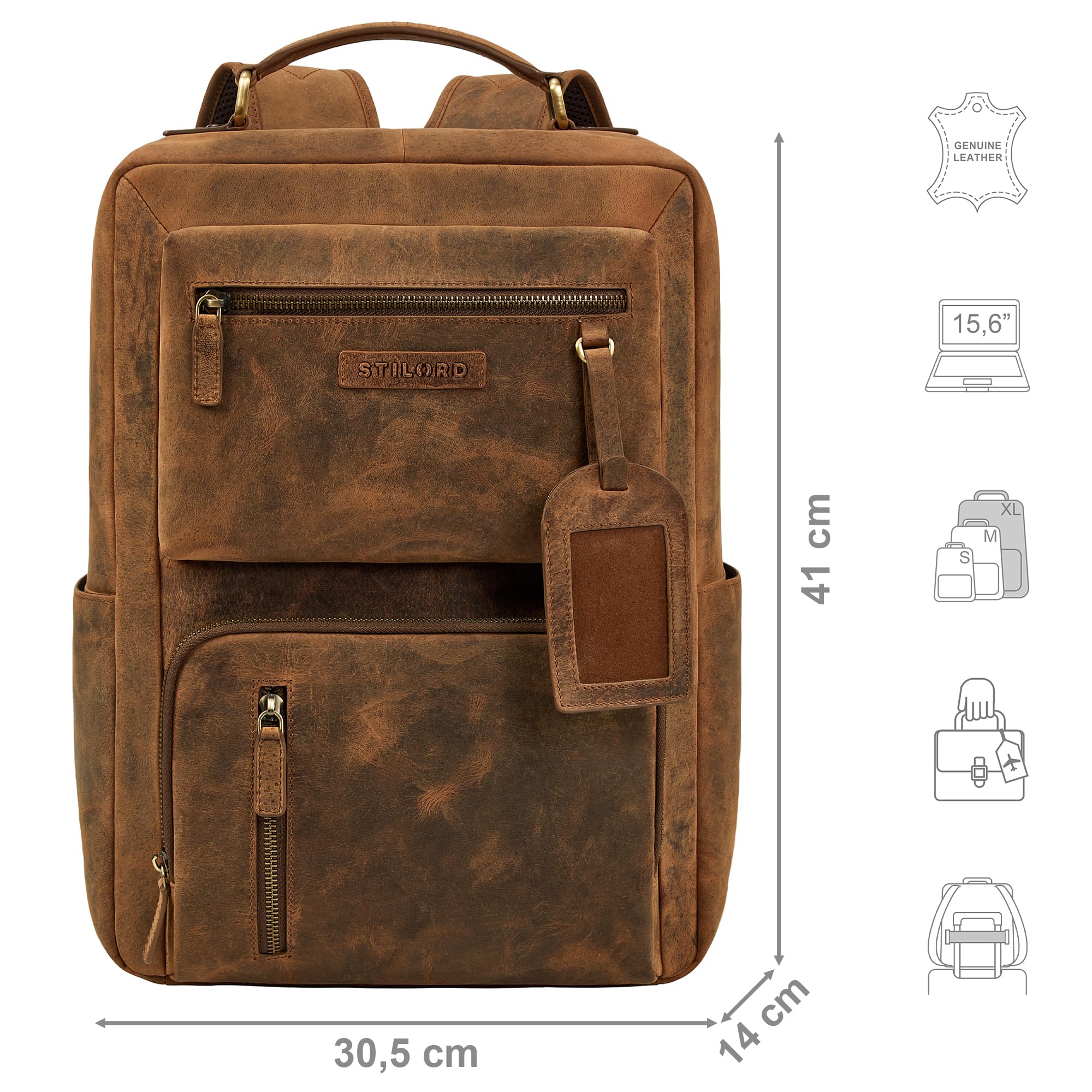 STILORD Moderner Leder Rucksack Herren groß Alejandro mit 15,6 Zoll Laptop-Fach | Business Lederrucksack Echtleder Männer für Büro Arbeit Freizeit Reise Farbe:Avani - braun