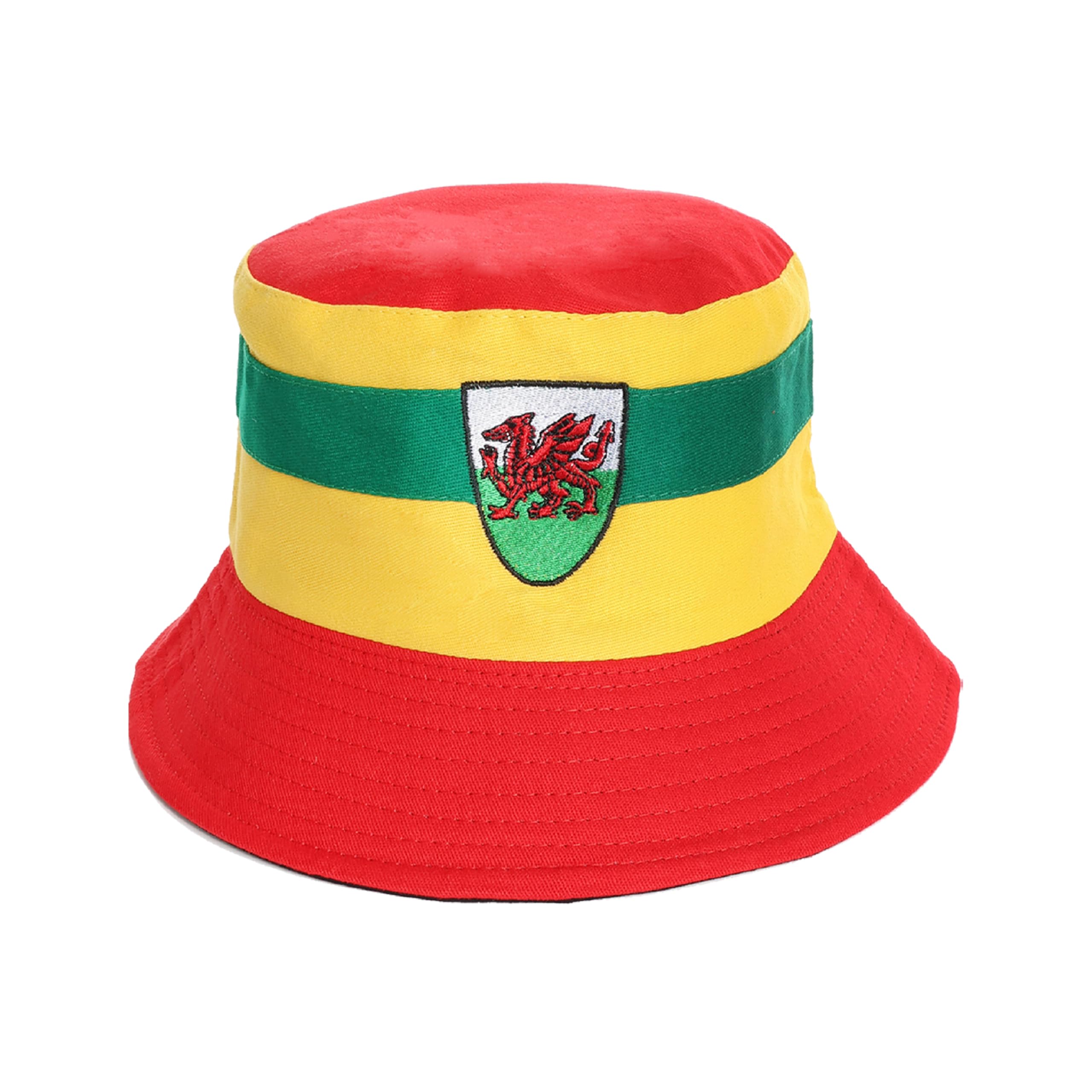 LOVETRENDS Reversible Welsh Bucket Hat - Pack of 48-55cm Yellow Bucket Hat with Welsh Dragon Emblem - Football Rugby Sport Supporters Accessory