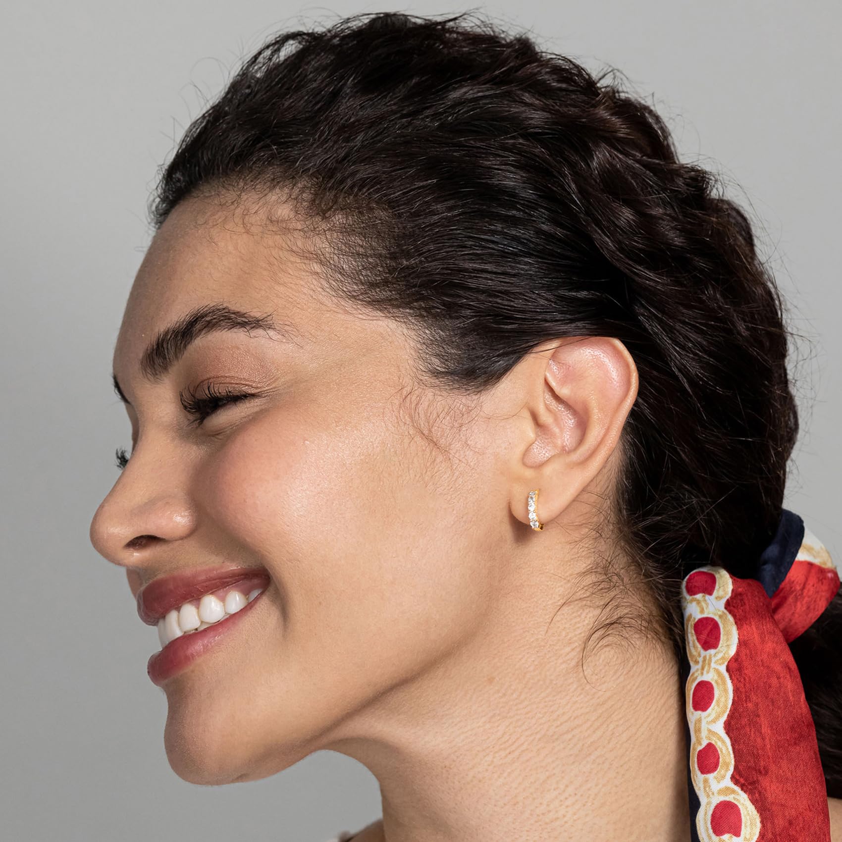 PAVOI 14K Gold Plated 925 Sterling Silver Post Pave Cubic Zirconia Huggie Hoop Earrings for Women