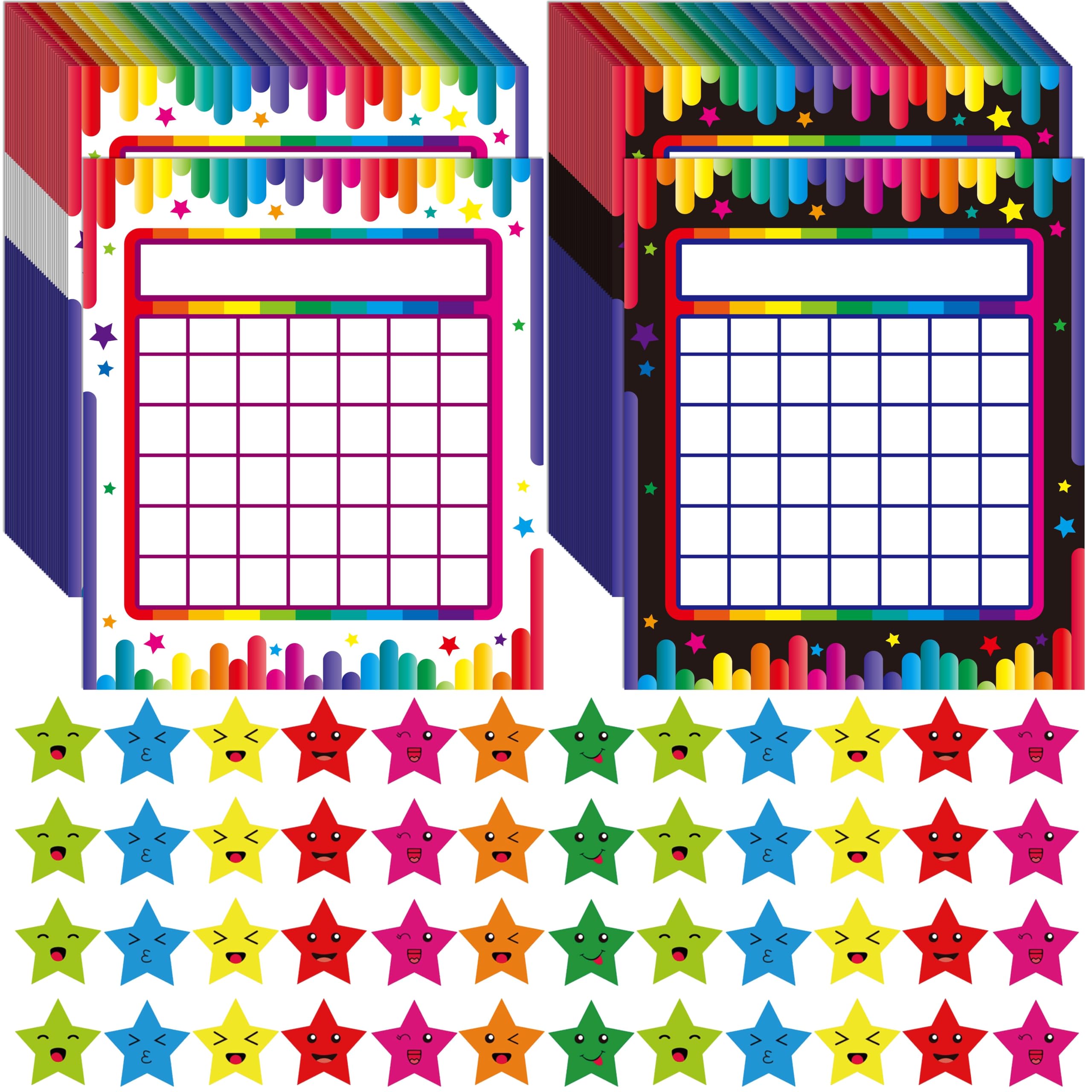 66 Pack Classroom Incentive Chart, 2 Designs in Colorful Strip with 2024 Star Stickers for Classroom Student Teacher Family Using Positive Behavior Chore Rewards