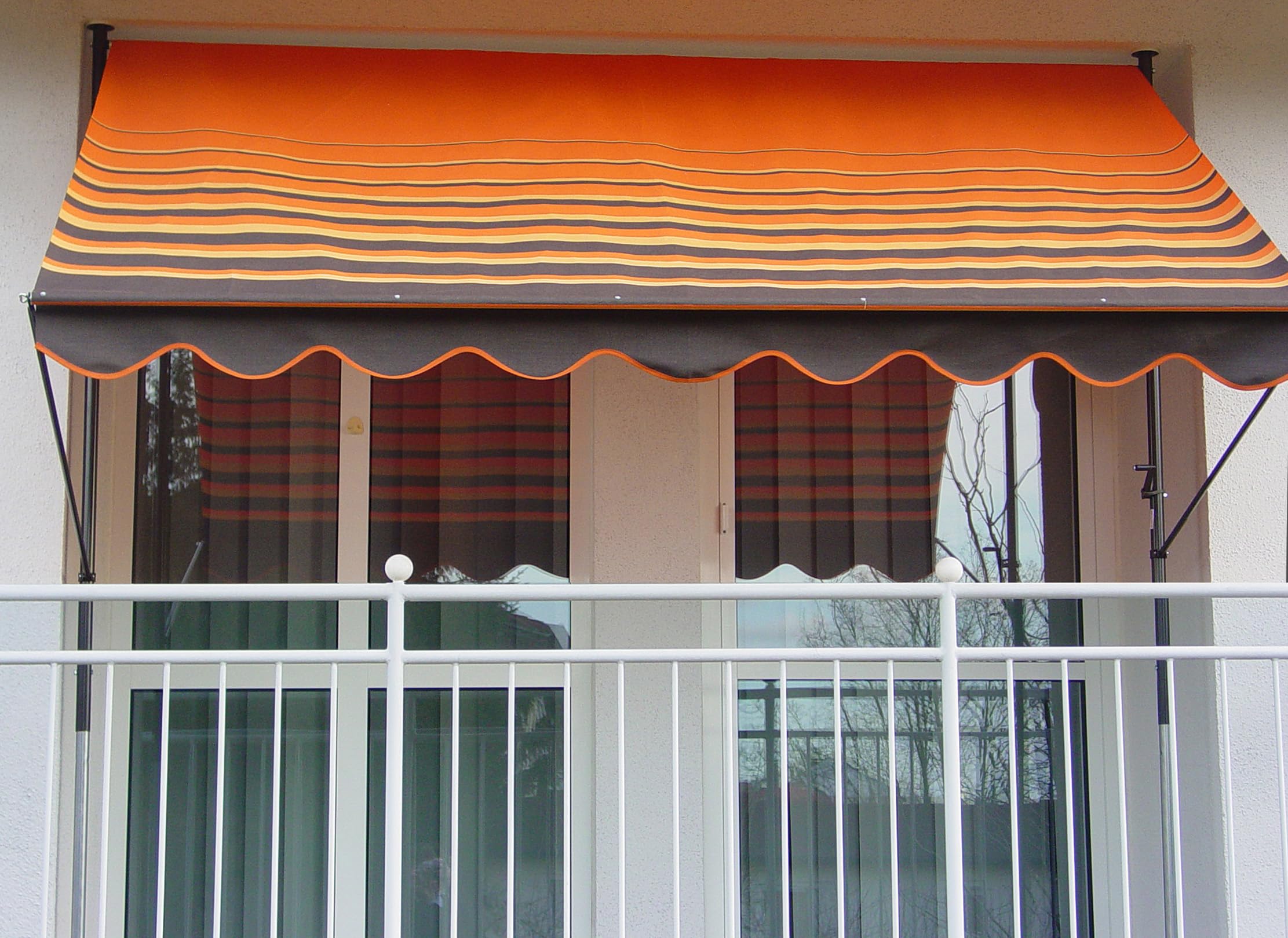 Angerer Klemmmarkise Exklusiv mit Handkurbel, Terrasse/Balkon, einfache Montage ohne Bohren, Made in Germany, hochwertiger Stoff, UV-beständig, höhenverstellbar, wasserabweisend, 300 cm Orange-Braun