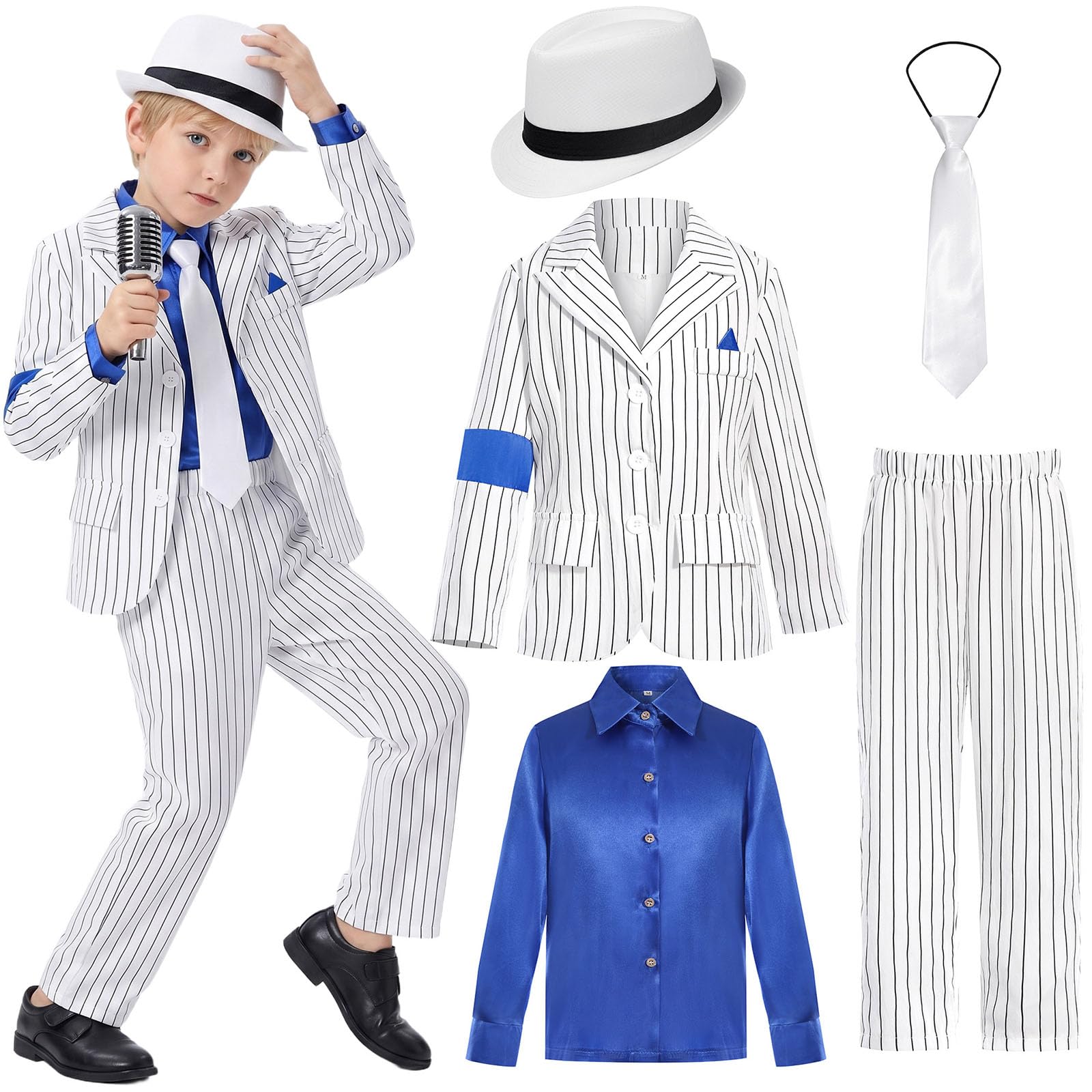 Sparkly Sequins Costume Set for Boys Kids, Retro Sequin Jacket Trousers Hat Glove, 80s 90s Stage Outfit Dance Performance, Dance Star Sparkly Fancy Dress Up, Disco Party Suit Carnival Outfits — image 1