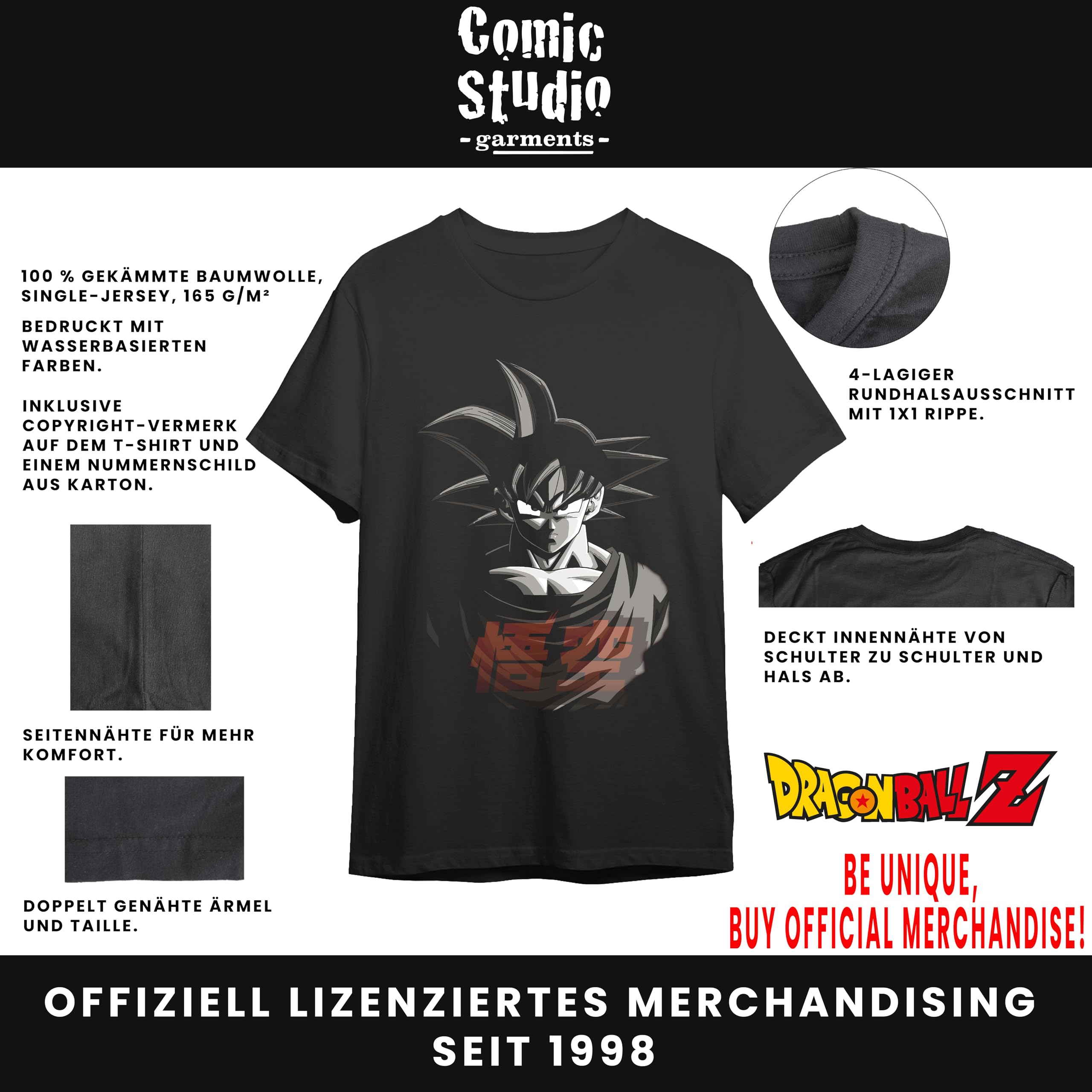 Dragon Ball Z Camiseta | Artículo Licenciado Oficial | Goku | Negro |M