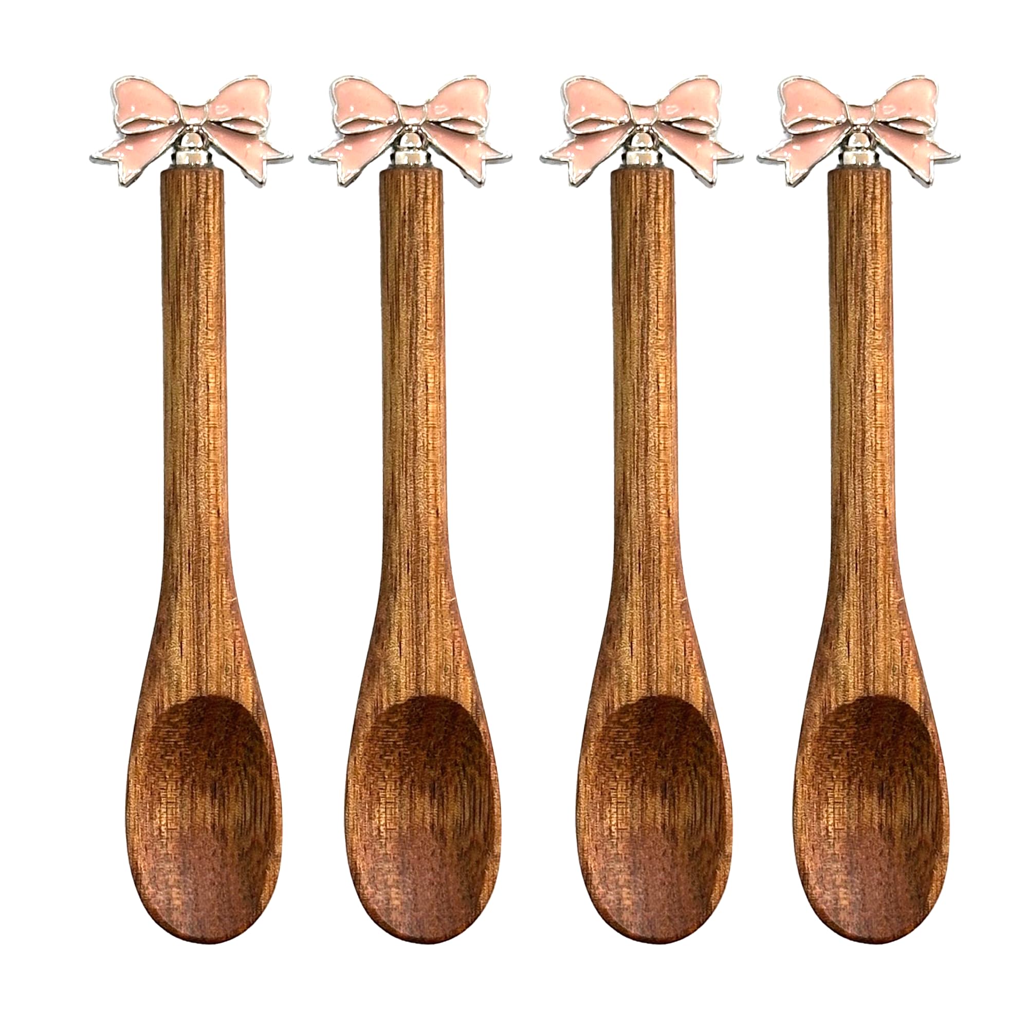 - Wooden Stir Spoon for Honey Coffee Stirring Tea Yogurt Jars, Cute Small Wooden Spoon for Eating, Collection Spoons, Holiday Wooden Teaspoon 5.1 Inches Length(4pcs) (Pink bowknot)